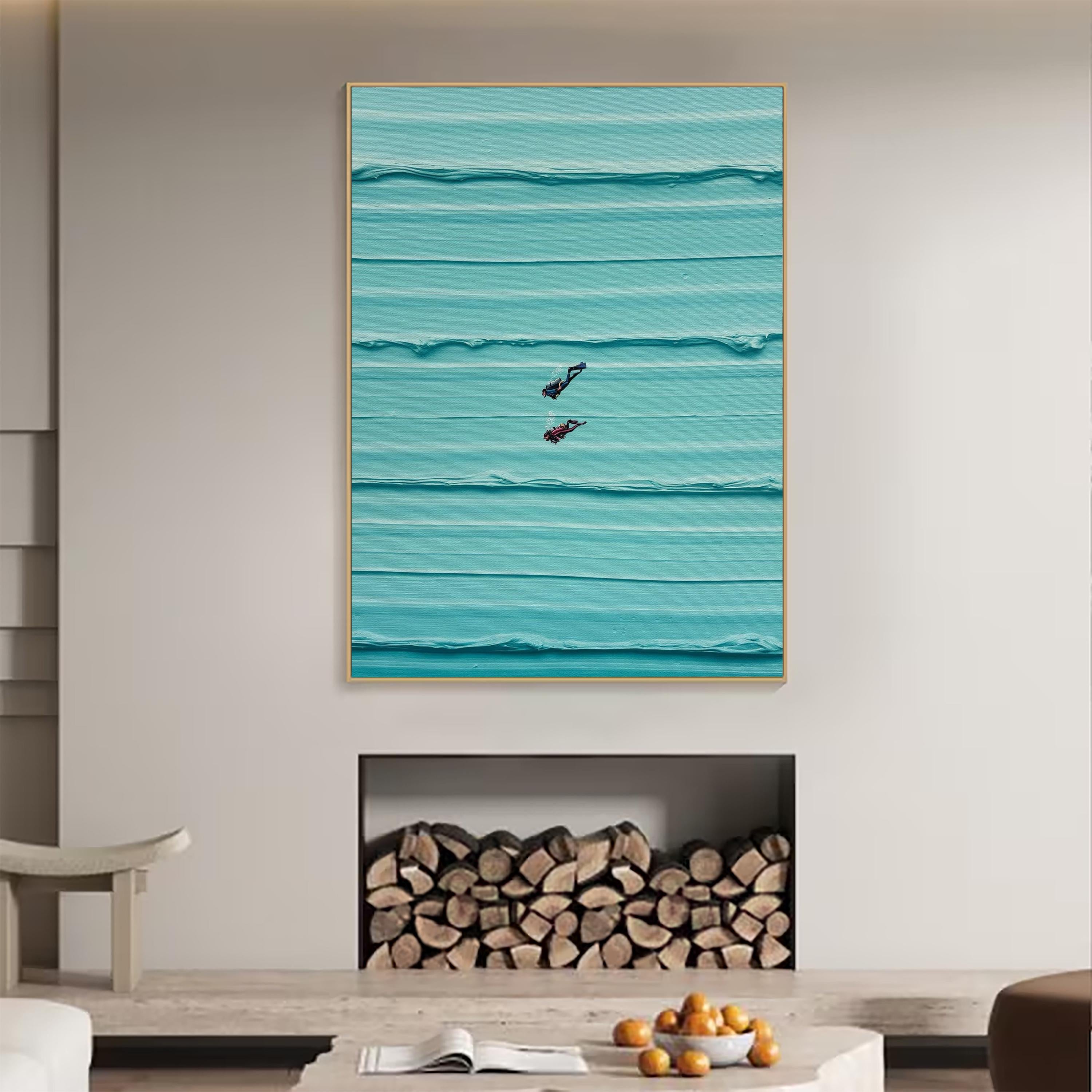 Aquatic Drift – Heavy Texture Turquoise Water Landscape Painting | Contemporary Landscape Living Room & Dining Room Art