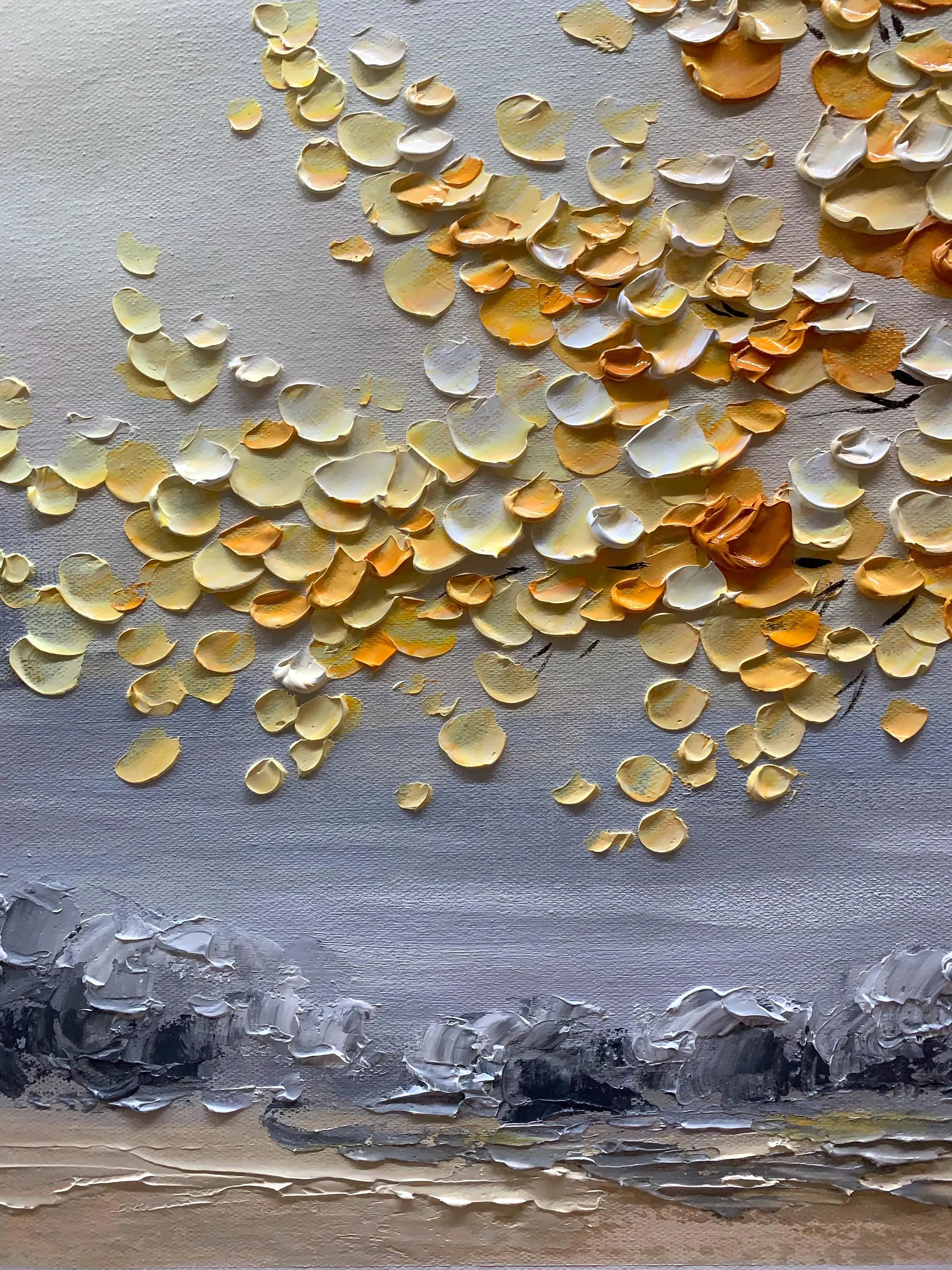 Golden Harvest – 3D Heavy Texture Yellow Flower Hand-Painted Landscape Oil Tree Painting | Modern Luxury Botanical Bedroom & Living Room Art