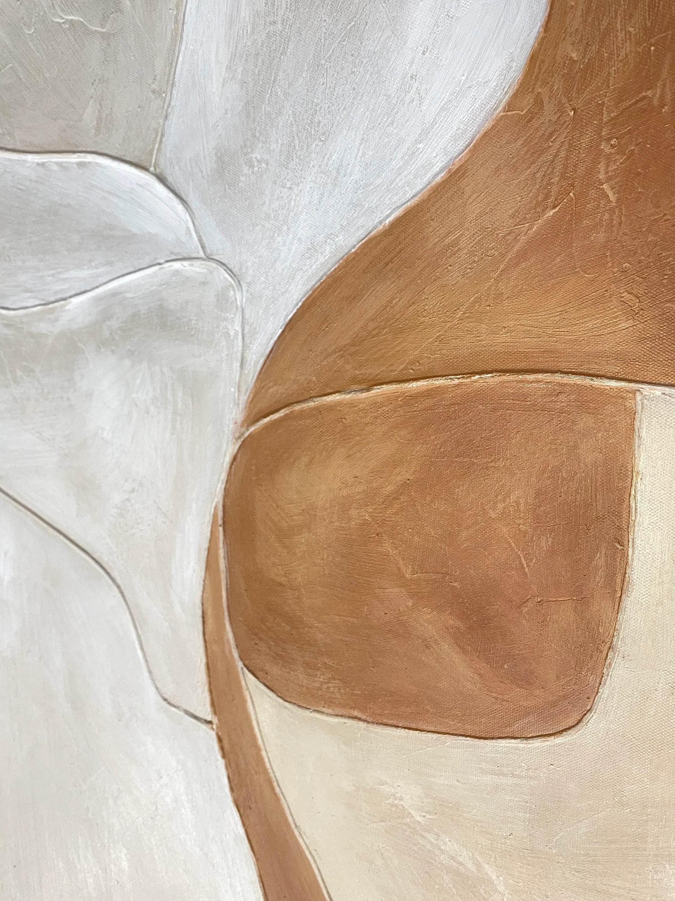 CREAMY CONTOUR: Texture Wall Art, Hand-Painted Minimalist Neutral Beige and Tan Plaster Effect Relief Studio Art