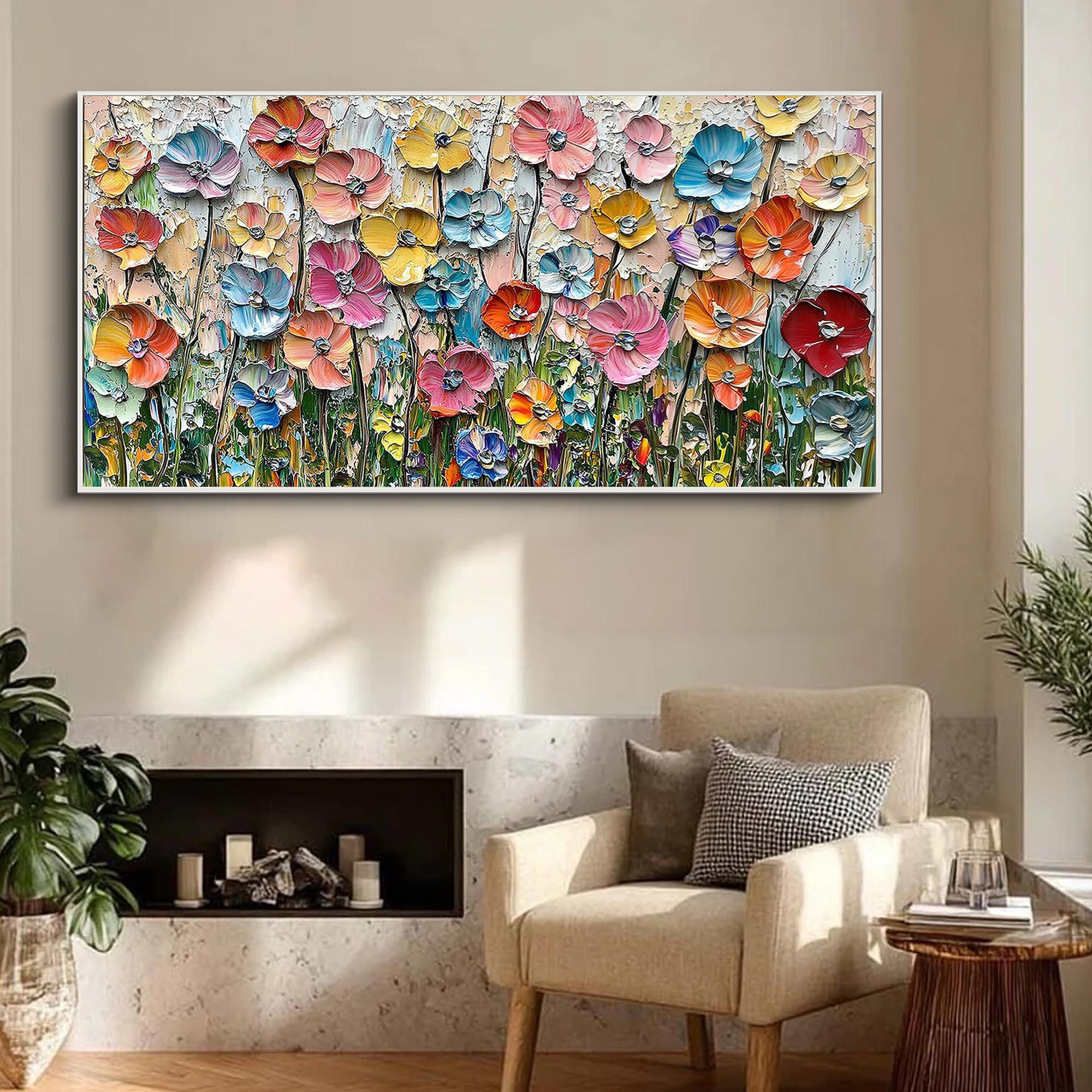 Summer Symphony – Vibrant Wildflower Meadow Impasto Floral Painting | Vibrant Botanical Living Room & Dining Room Art