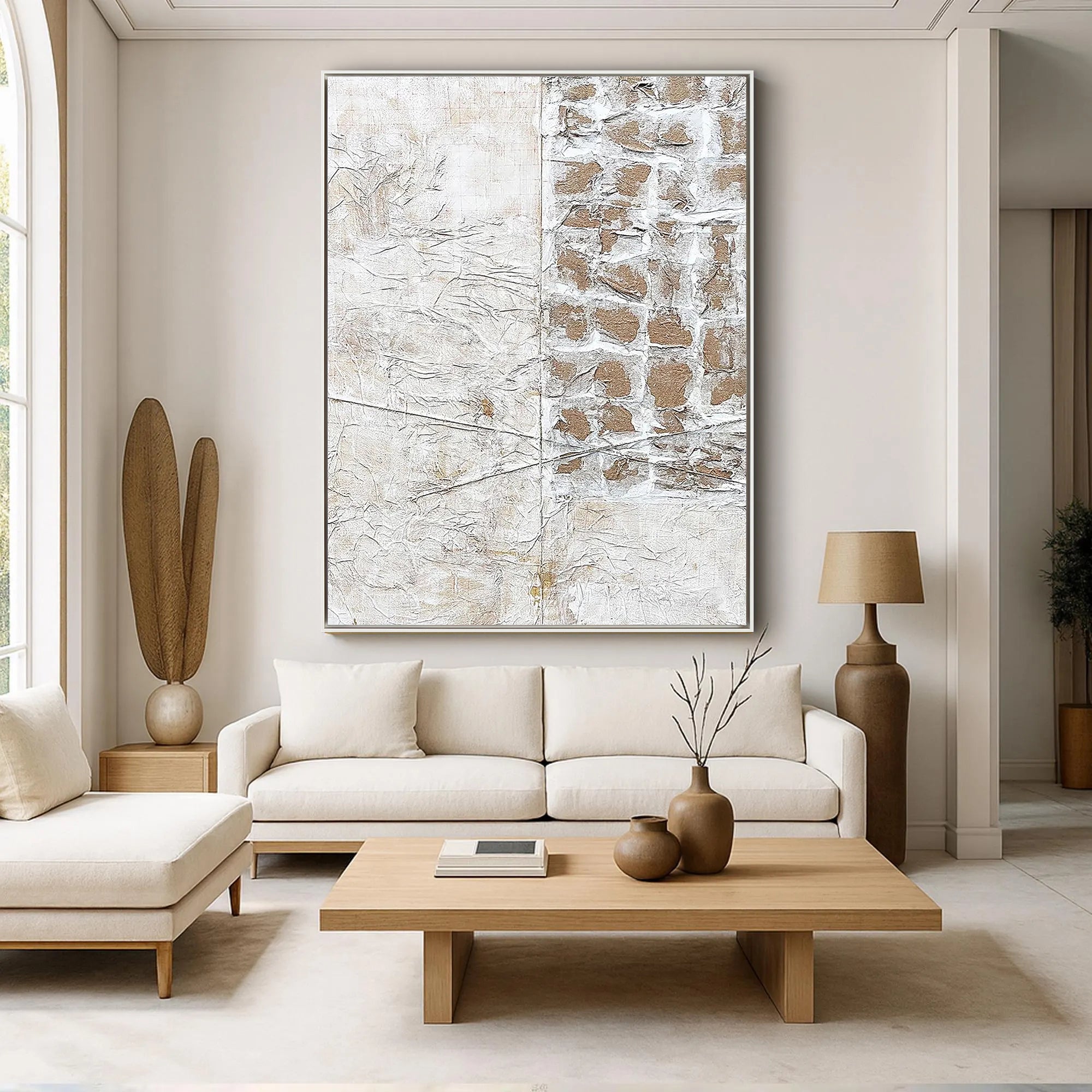Ancient Path – Hand-Painted Stone Texture Relief Abstract Mixed Media Wabi-Sabi Painting | Japandi Wabi-Sabi Living Room & Bedroom Art