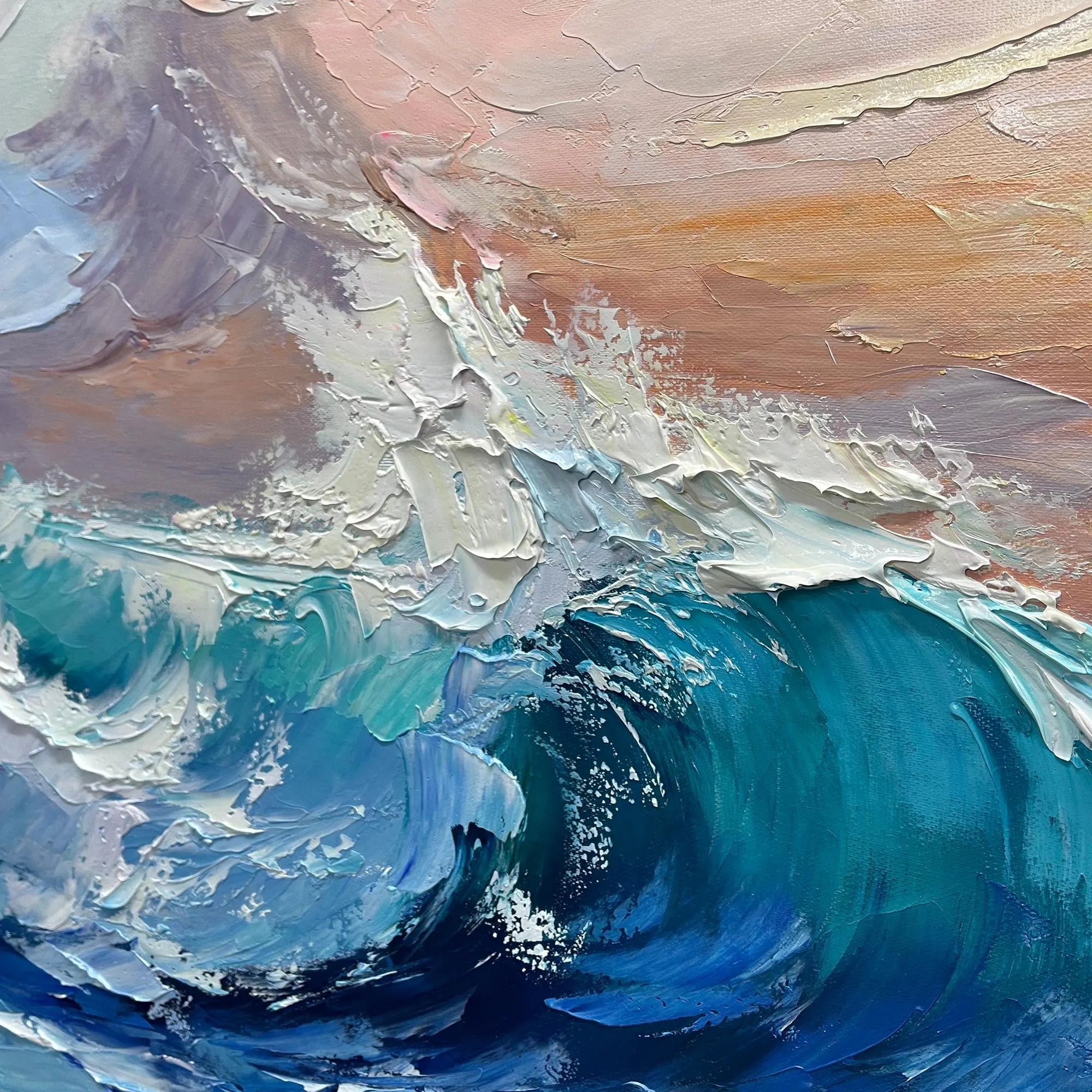 Indigo Surge – Hand-Painted Deep Blue and Sunset 3D Heavy Texture Palette Knife Texture Painting | Modern Abstract Living Room & Office Art