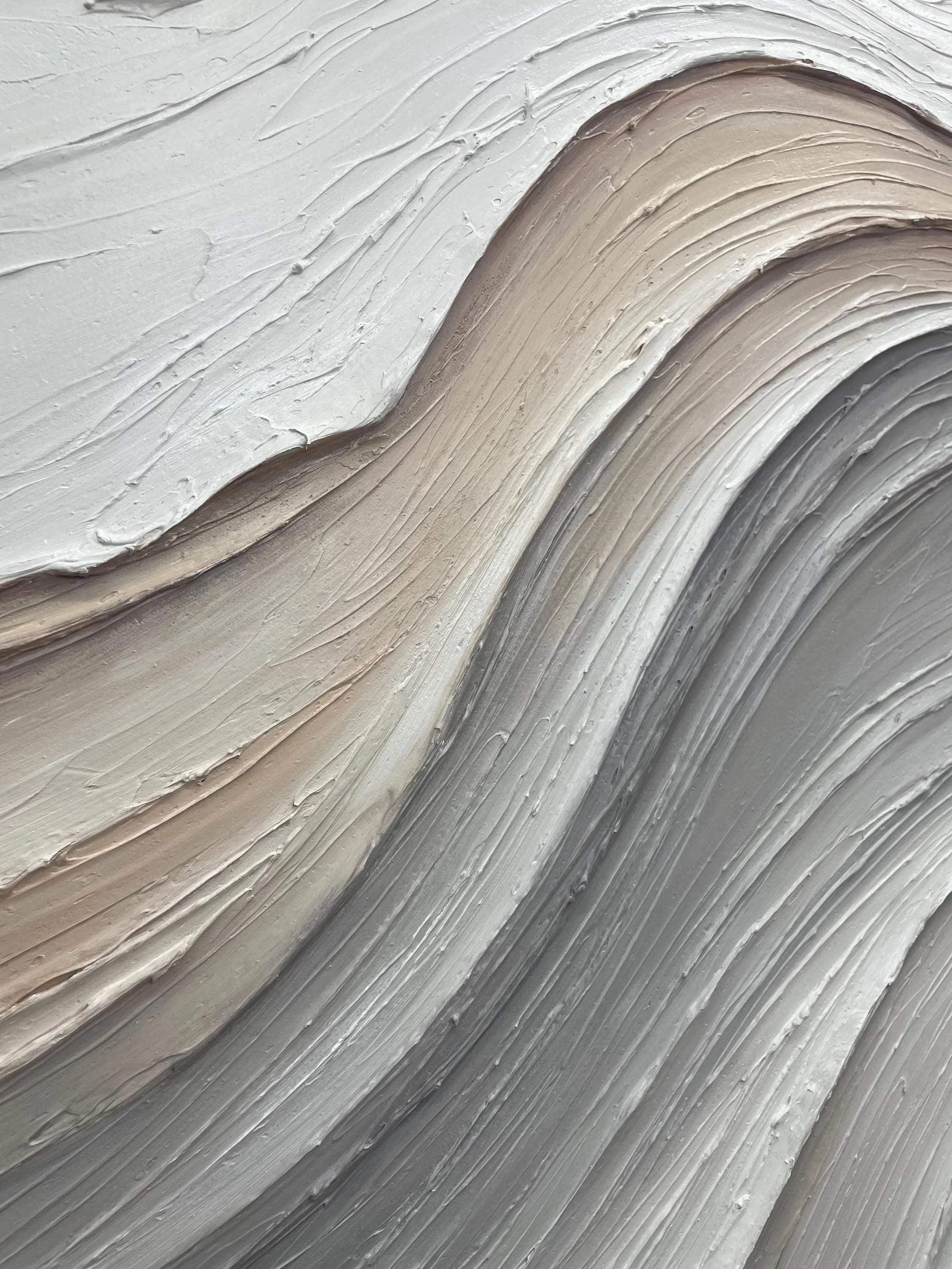 Creamy Ripple – Hand-Painted Minimalist Sand Wave Plaster Effect Relief Wabi-Sabi Painting | Japandi Organic Wabi-Sabi Living Room & Hallway Art