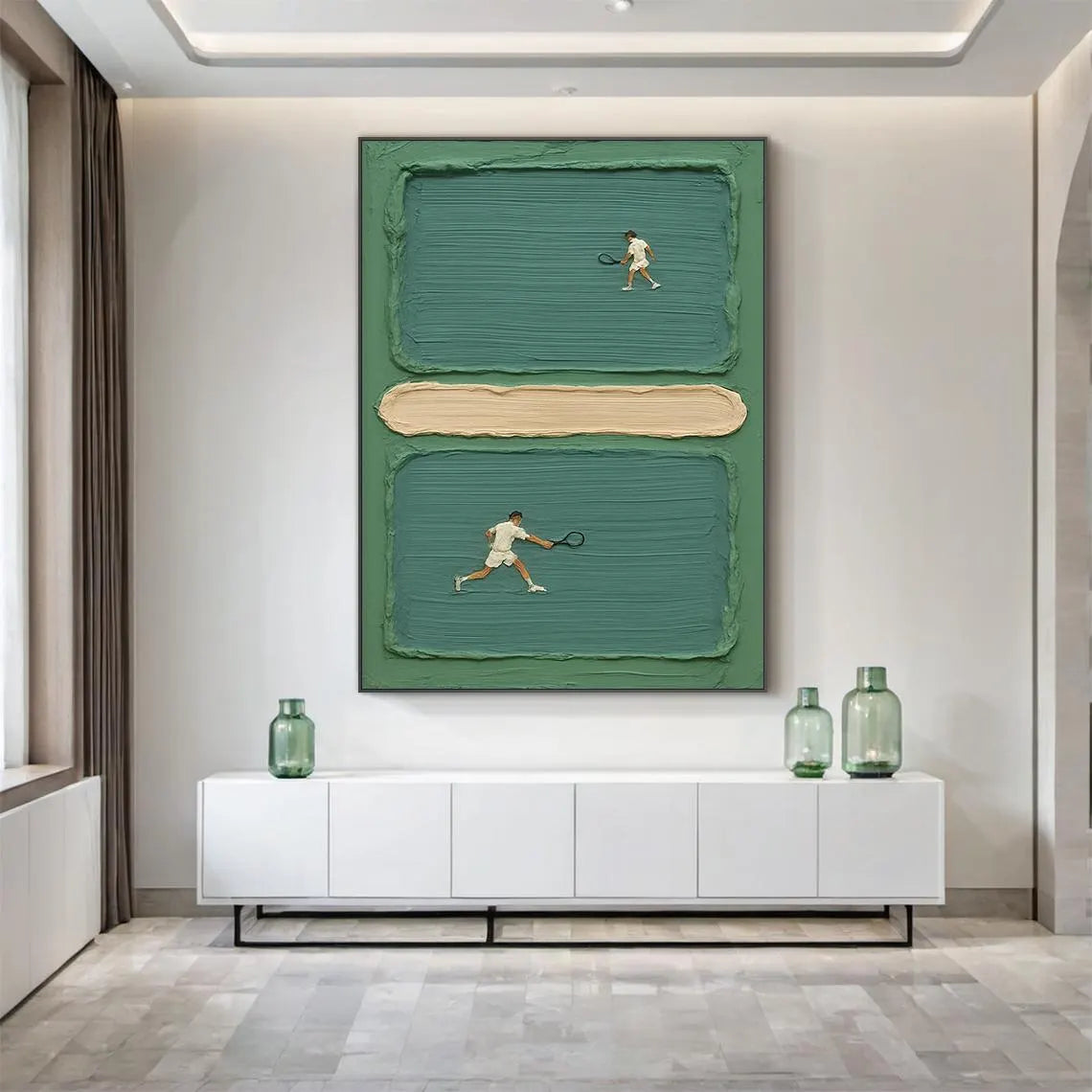 Court Rhythm – Modern Tennis Player Abstract Relief Sport Painting | Contemporary Sport Home Office & Living Room Art