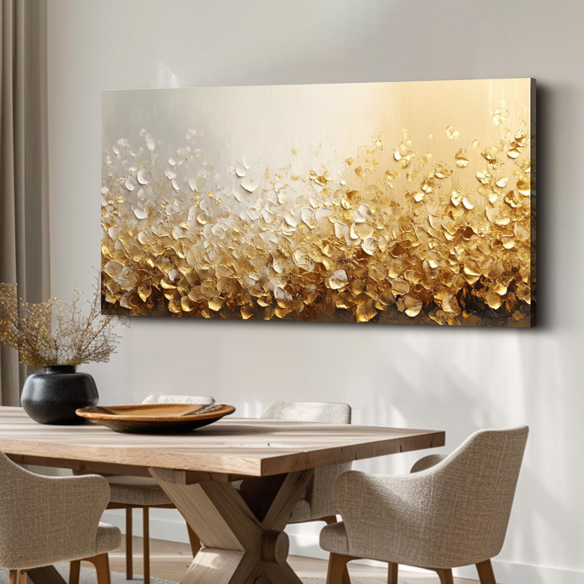 GOLDEN SPLENDOR: Texture Wall Art, Luxury Gold Foil Metallic Relief Hand-Painted Abstract Gallery Art