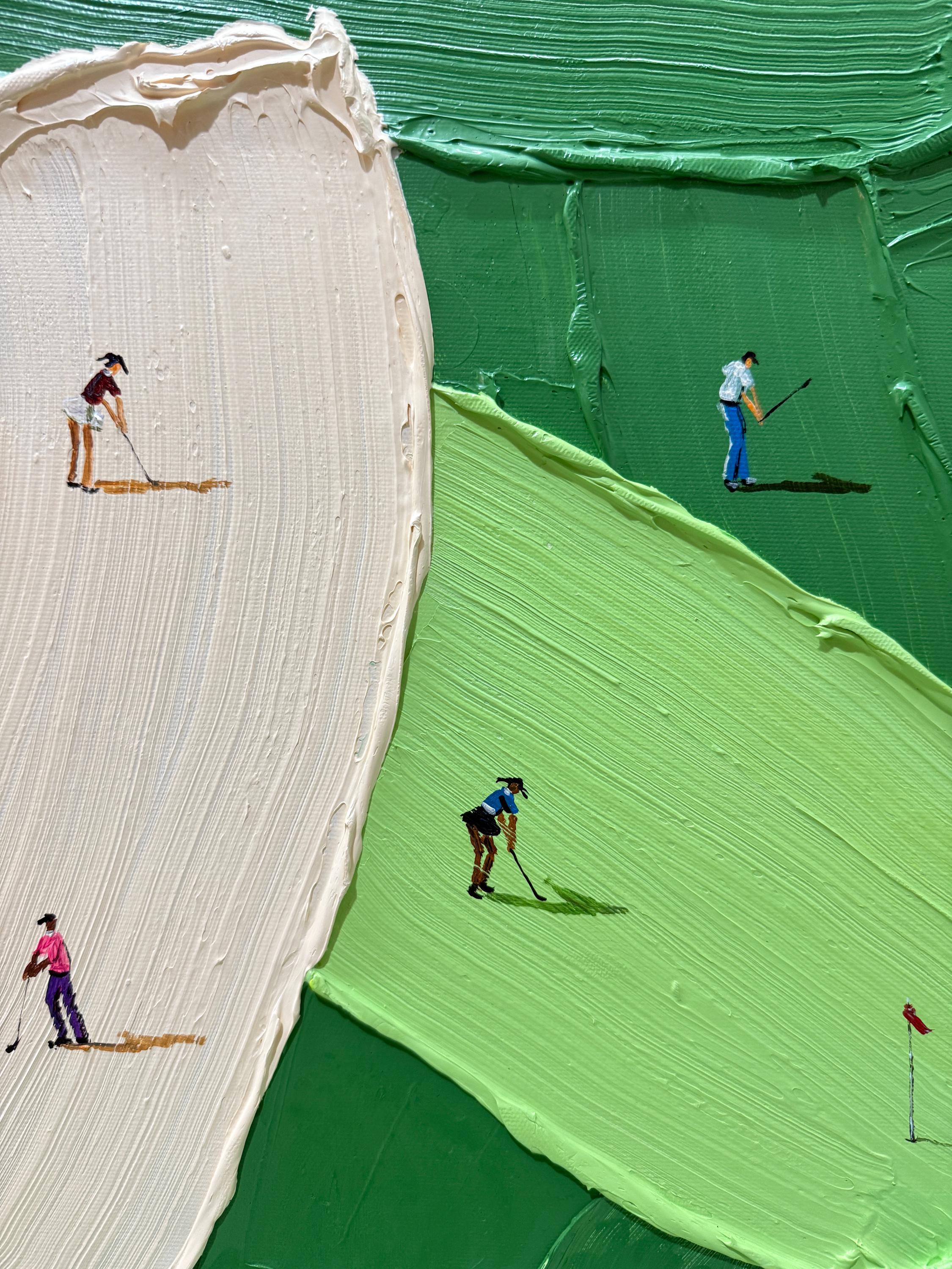Putting Green – Hand-Painted Vibrant Green Grass Texture Golfers Sport Painting | Contemporary Sport Home Office & Living Room Art