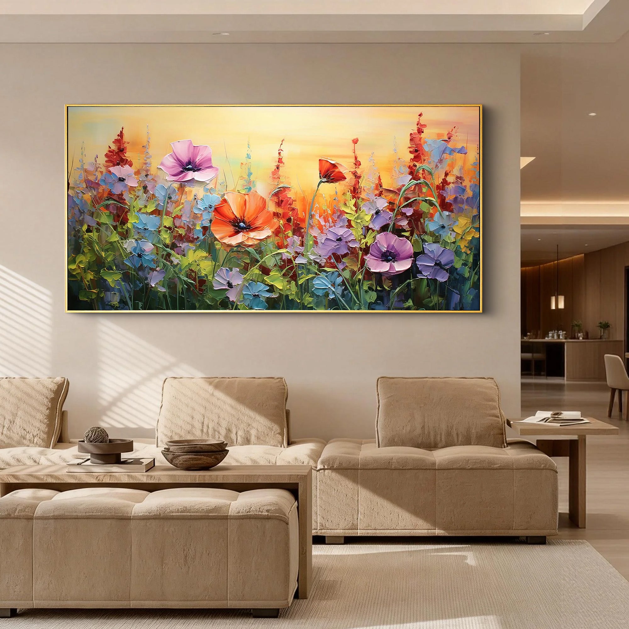 WILD FUSION: Floral Wall Art, Hand-Painted Maximalist Meadow Wildflower Rich Textured Gallery Art