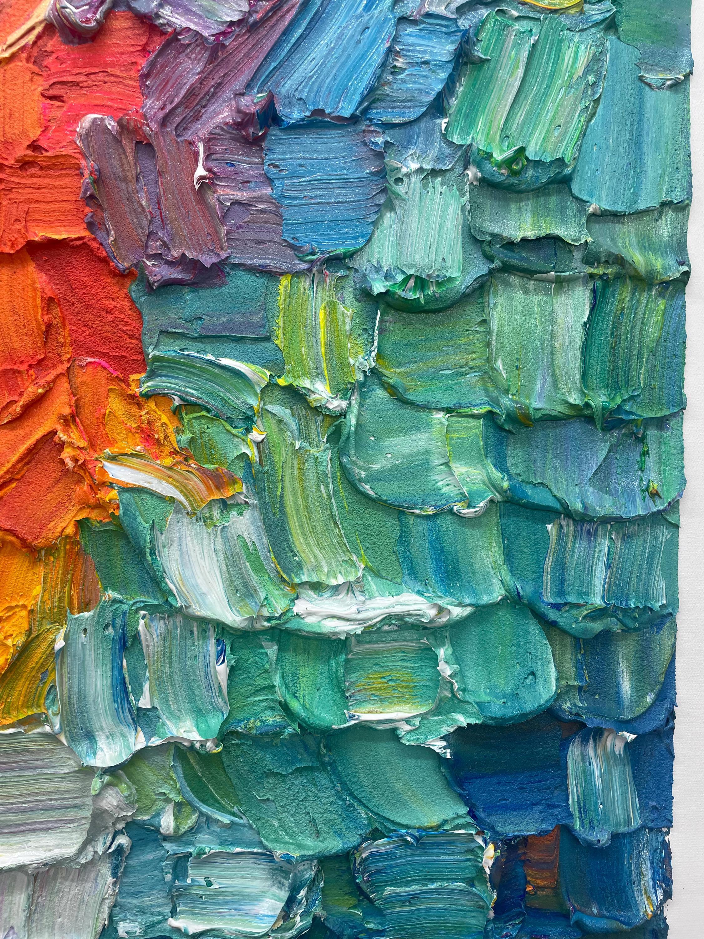 Spectrum Cube – Hand-Painted Multicolored Rainbow Palette Knife 3D Abstract Painting | Bold Abstract Palette Knife Living Room Art