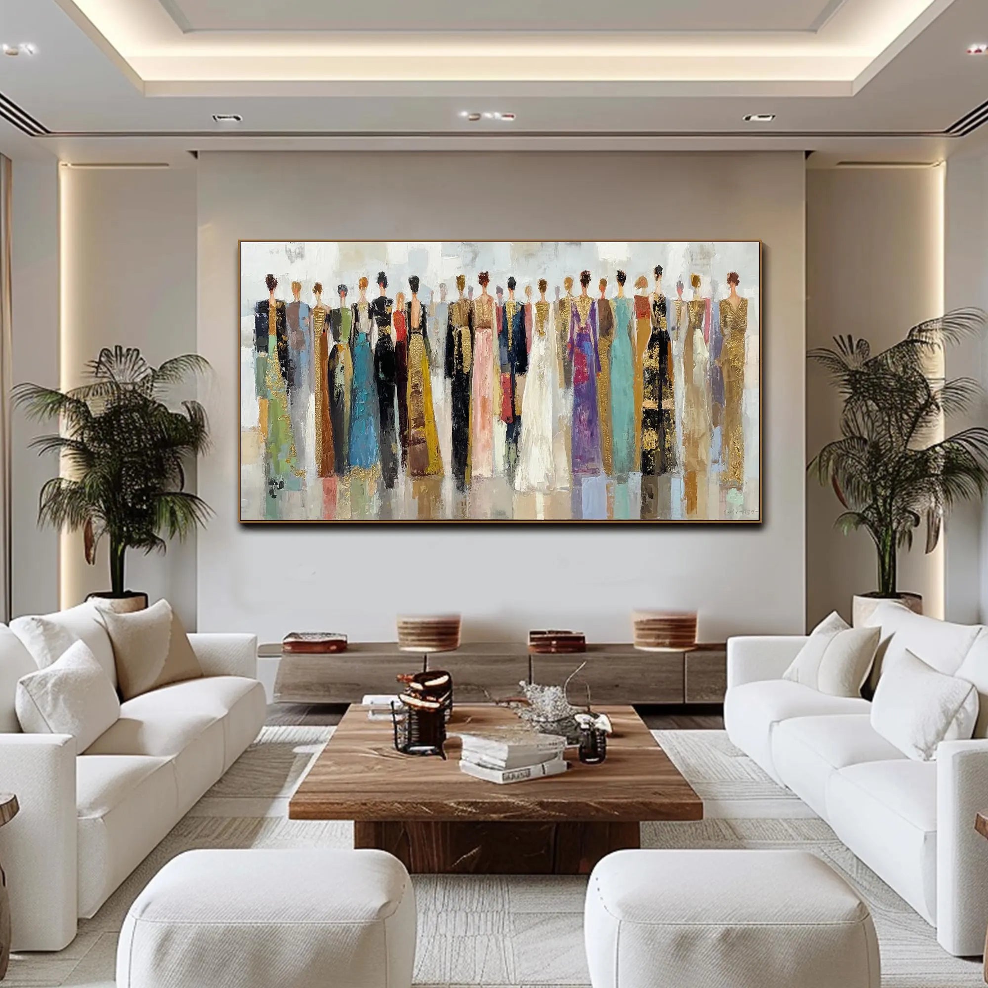 URBAN GATHERING: People Portrait Art, Hand-Painted Horizontal Abstract Crowd Figure 3D Textured Canvas Art