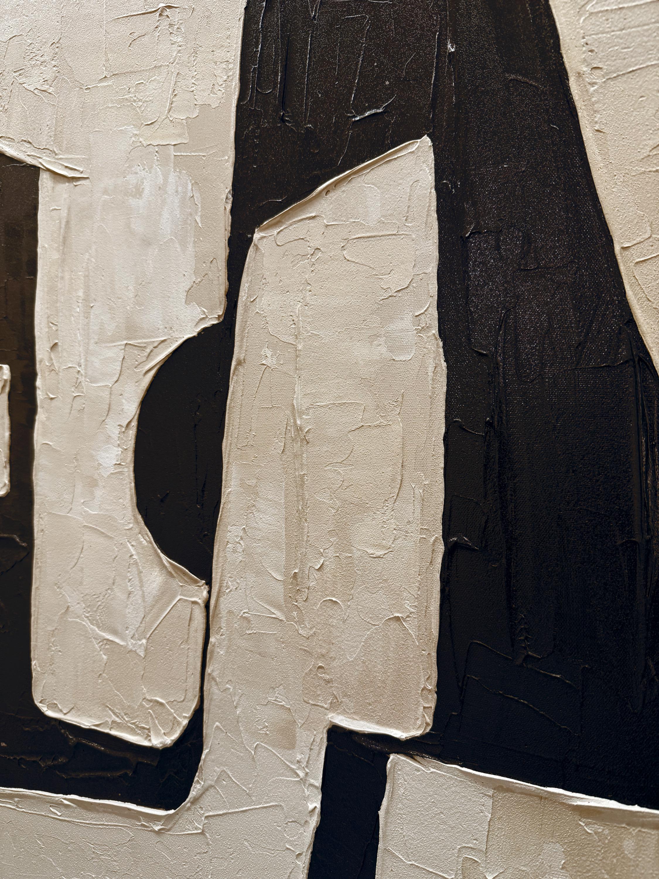 Urban Monolith – Hand-Painted Black and Tan Geometric Shapes Wabi-Sabi Painting | Japandi Wabi-Sabi Living Room & Bedroom Art