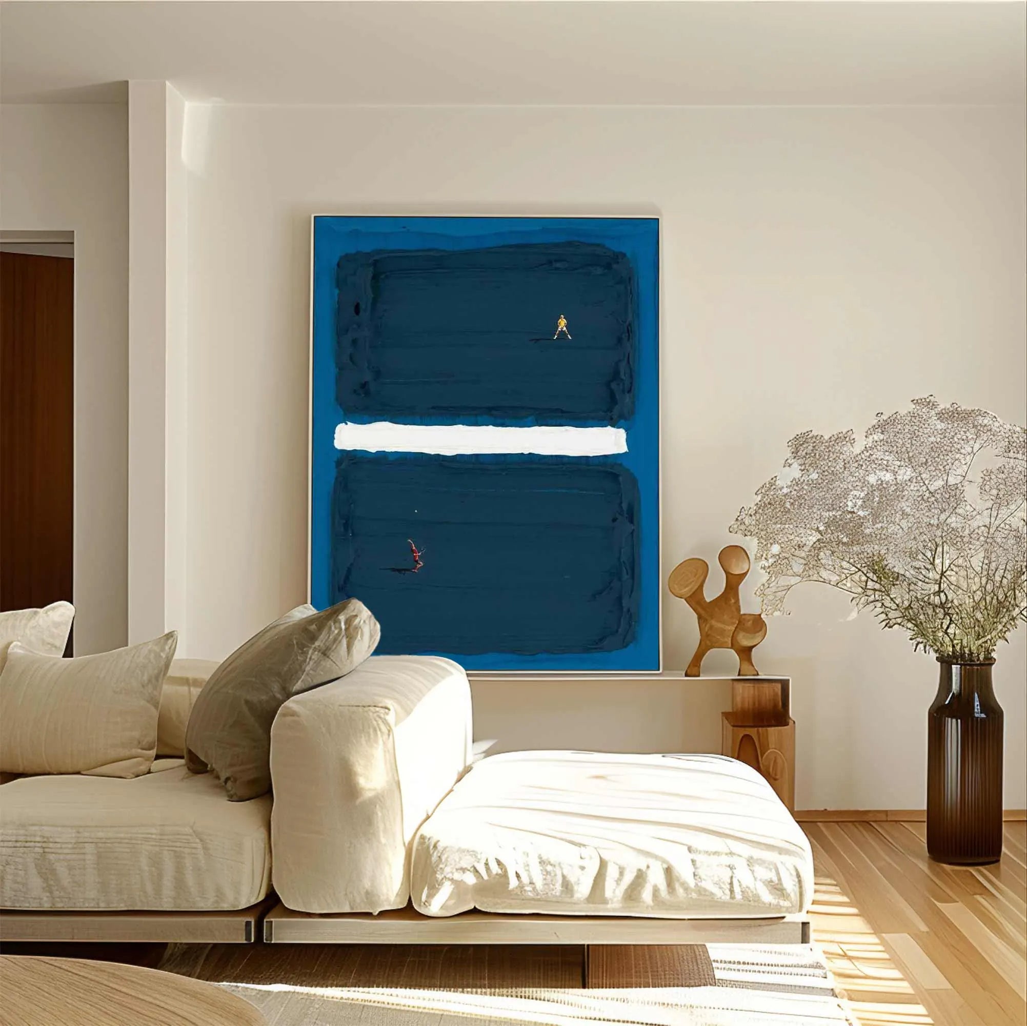 DEEP DIVE: Sport Wall Art, Minimalist Navy Blue Abstract Hand-Painted Geometric Studio Art