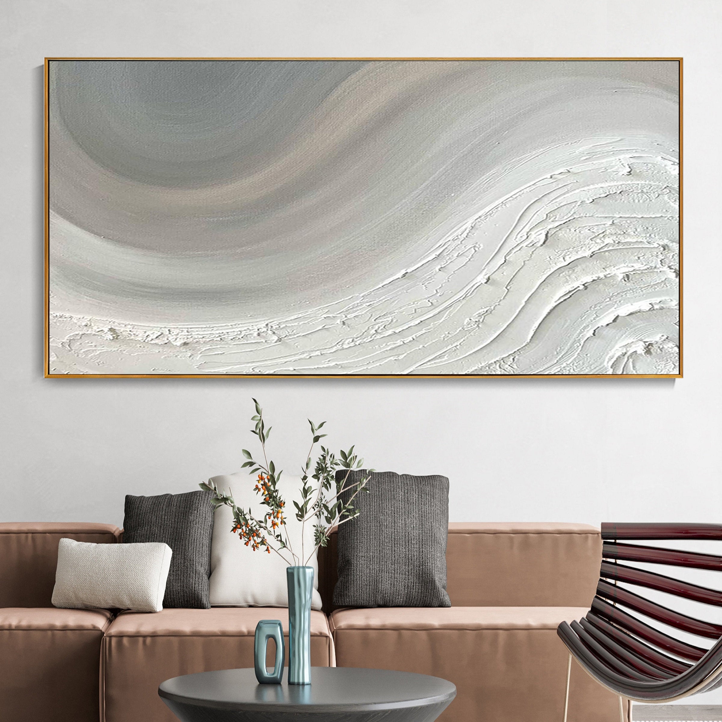 Ethereal Flux - Wabi-Sabi Gray & White Textured Abstract Art | Modern Minimalist Sofa Backdrop Art
