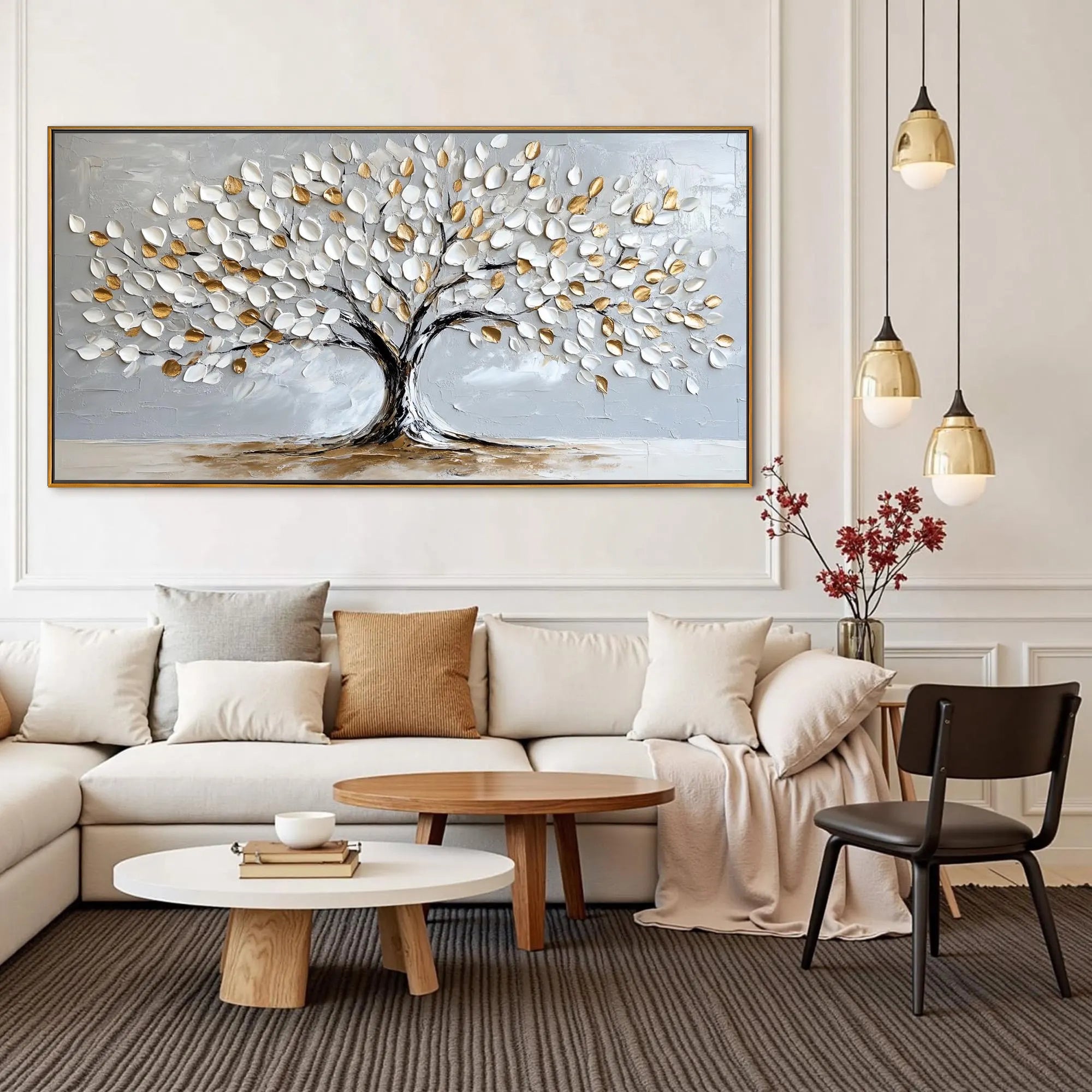 The Growth of Wealth – 3D Textured Tree of Life Painting | Modern Luxury Living Room Art