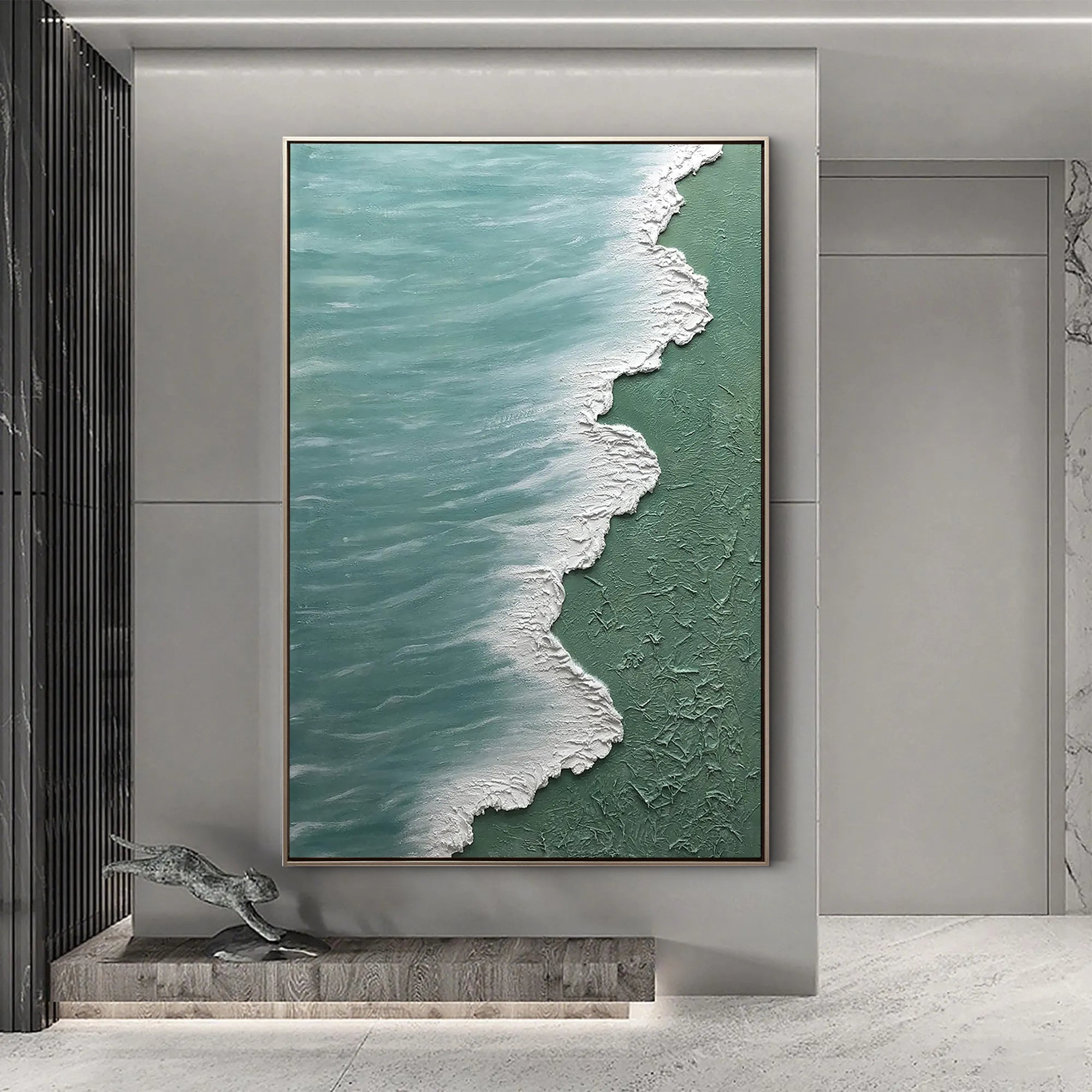Azure Surf – Heavy Impasto Seascape Oil Landscape Painting | Coastal Modern Living Room & Bedroom Art