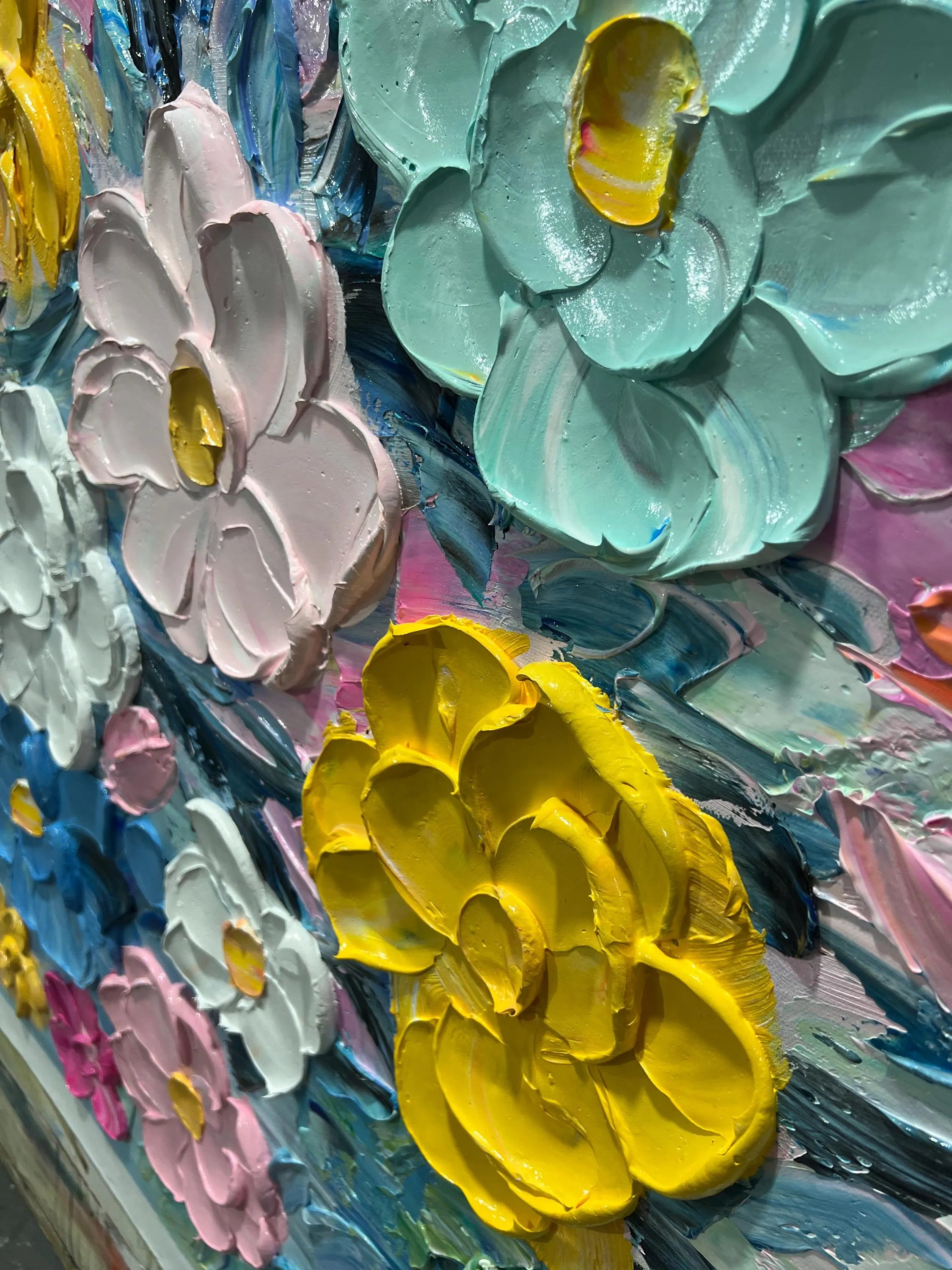 Prismatic Bloom – Hand-Painted Vibrant Multicolored 3D Impasto Palette  Knife Floral Painting | Vibrant Botanical Living Room & Dining Room Art