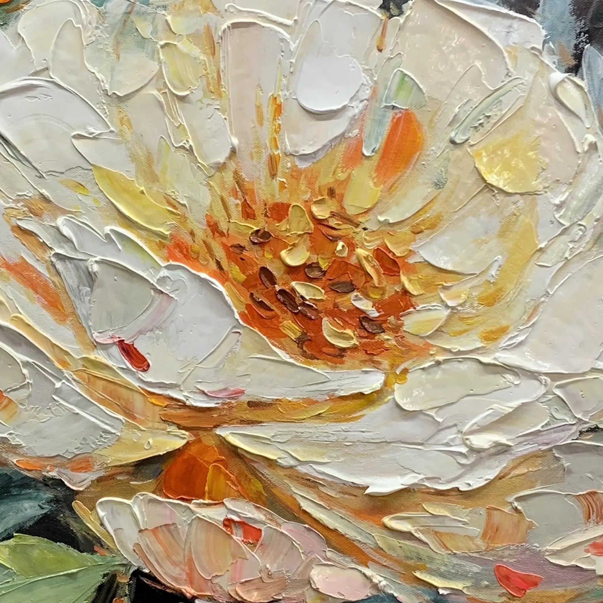 Midnight Bloom – Modern Impasto Slate Blue and White Peony Canvas | Retro-Elegant Bedroom Wall Decor