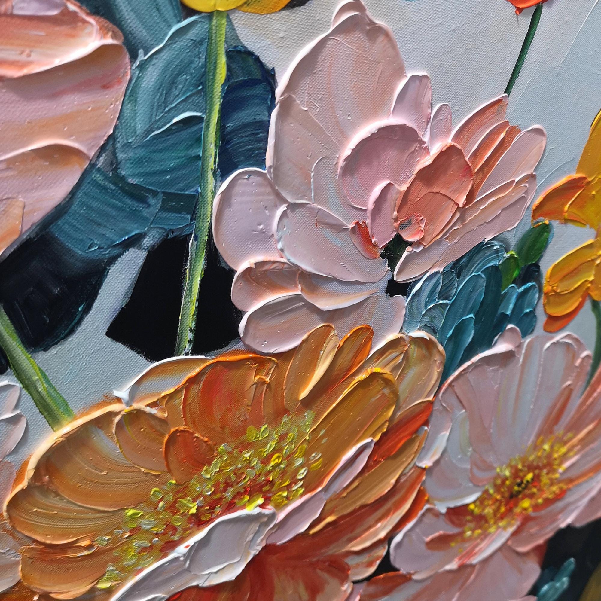 Floral Poetry – Modern Impasto Flower Oil Painting | Textured Peony Bedroom Art