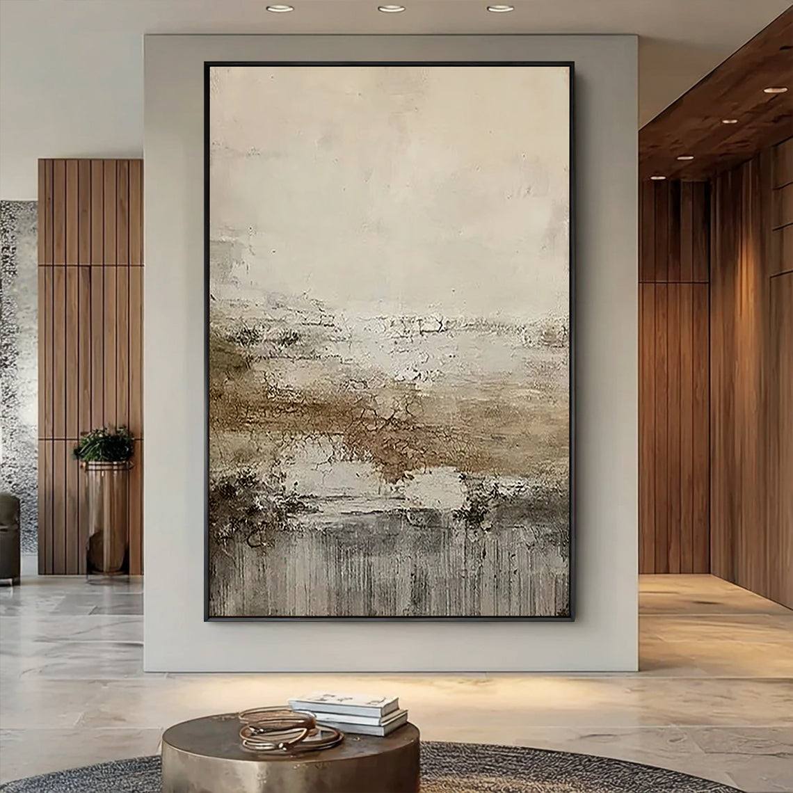 Earthen Mist – Hand-Painted Distressed Brown and Beige Plaster Effect Abstract Painting | Japandi Organic Wabi-Sabi Living Room & Hallway Art