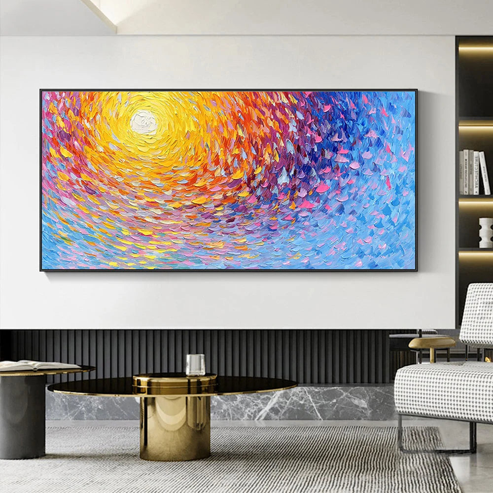 Sunlight Swirl – Vibrant Van Gogh Style Impressionism Abstract Painting | Bold Abstract Palette Knife Living Room Art