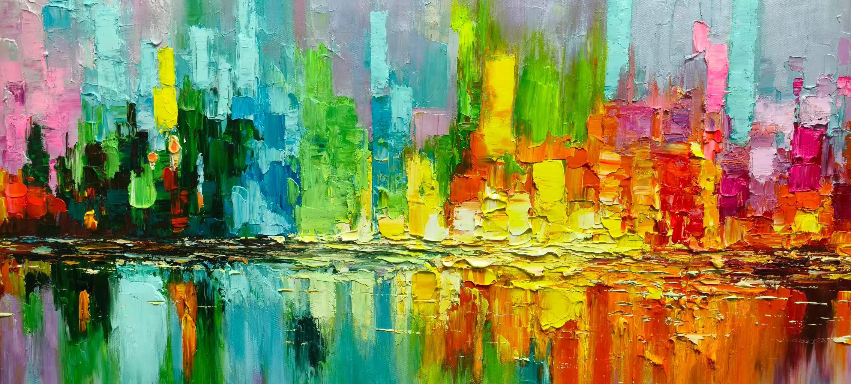 Spectrum Reflection – Hand-Painted Rainbow Palette Knife 3D Heavy Texture Abstract Colorful Painting | Bold Abstract Palette Knife Living Room Art