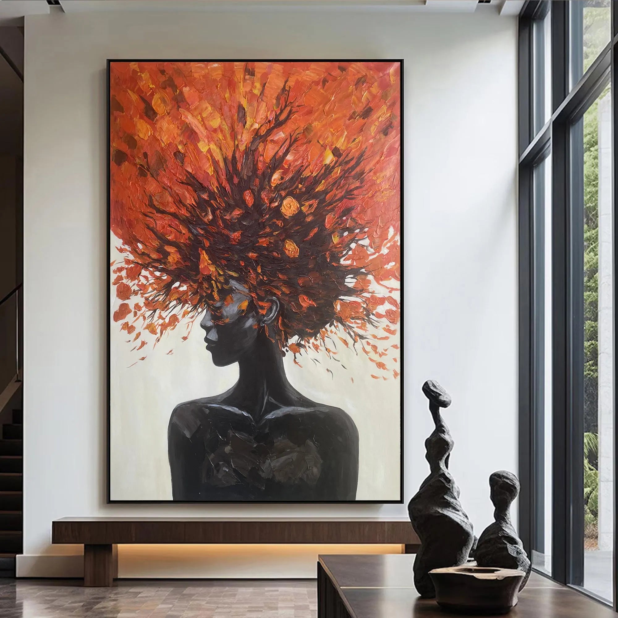 Ember Spirit – Heavy Texture Orange & Gold Palette Knife Portrait Painting | Portrait Art
