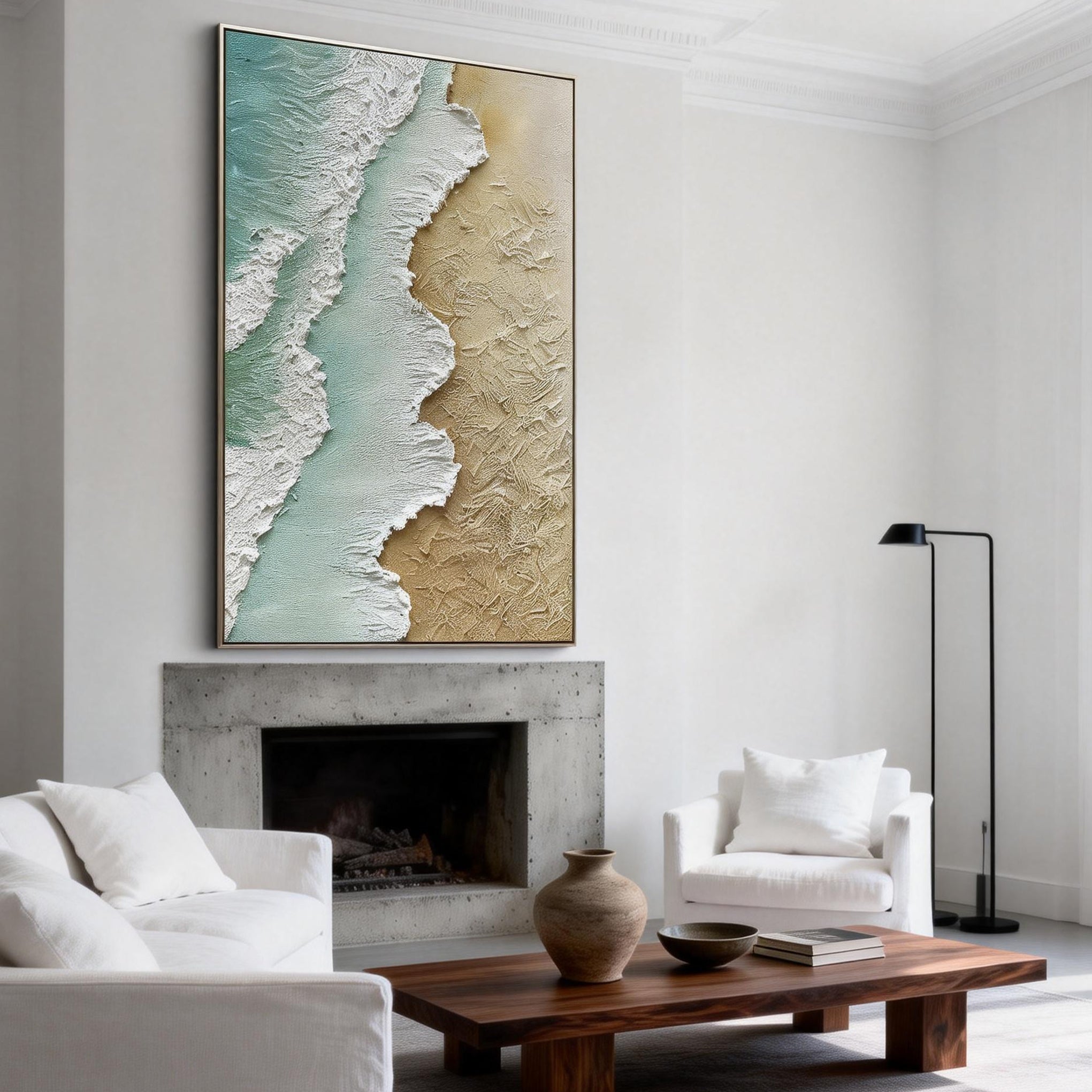 Emerald Coast – 3D Textured Seascape Abstract Heavy Painting | Coastal Modern Living Room & Bedroom Art