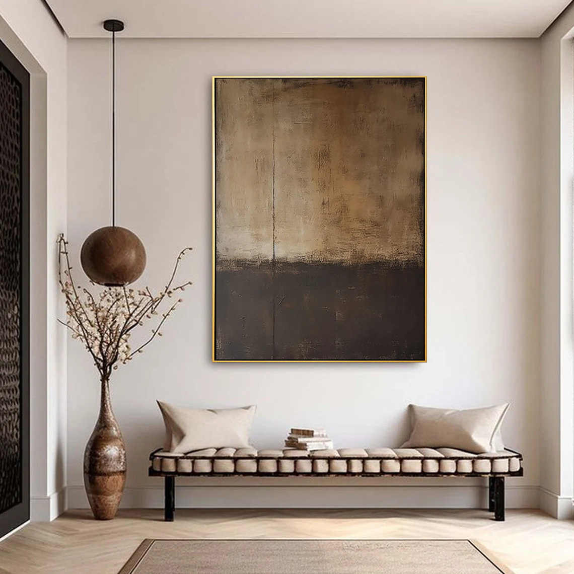 Echoes of Time – Wabi-Sabi Earthy Brown Abstract Painting | Minimalist Vertical Canvas Entryway Art