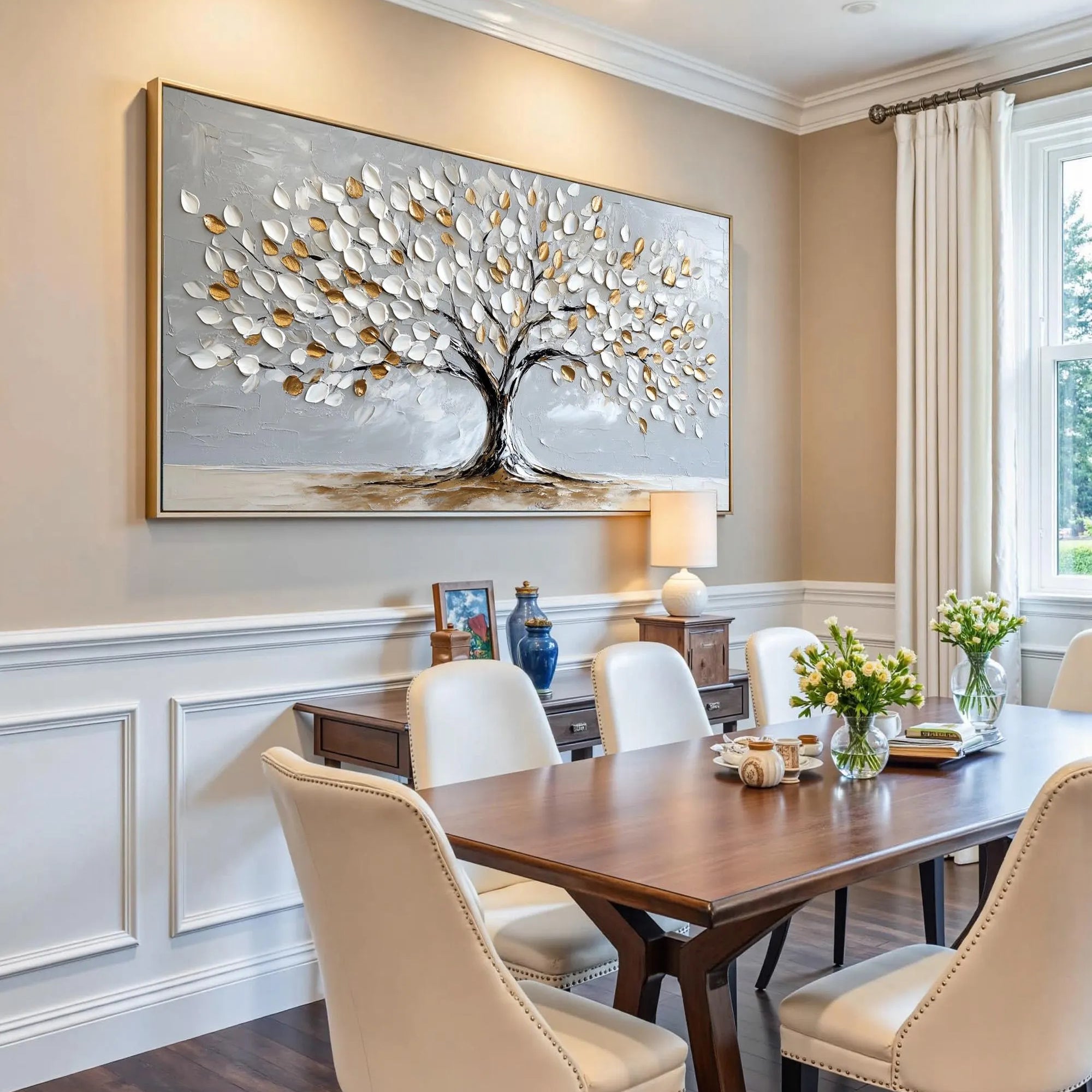 The Growth of Wealth – 3D Textured Tree of Life Painting | Modern Luxury Living Room Art