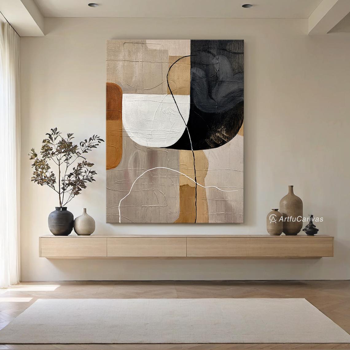 Earthen Harmony – Hand-Painted Terracotta and Neutral Tones Plaster Relief Wabi-Sabi Painting | Japandi Organic Wabi-Sabi Living Room & Hallway Art