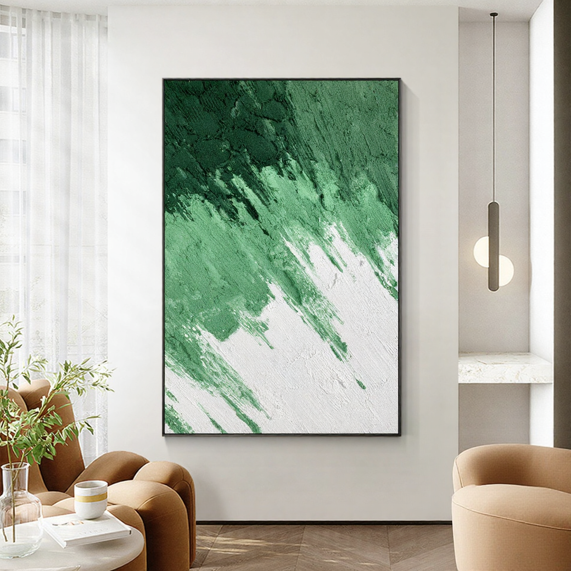 Forest Rhythm – Emerald Green Palette Knife Painting | Modern Abstract Textured Hallway Art