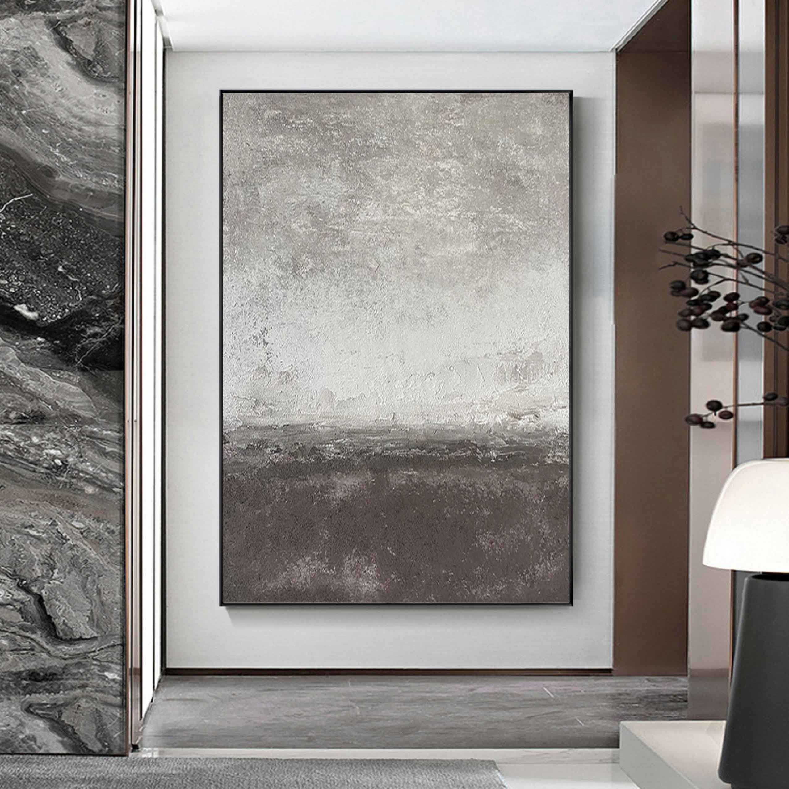 Concrete Mist – Hand-Painted Grey and White Cement Plaster Effect Grained Wabi-Sabi Painting | Japandi Wabi-Sabi Living Room & Bedroom Art