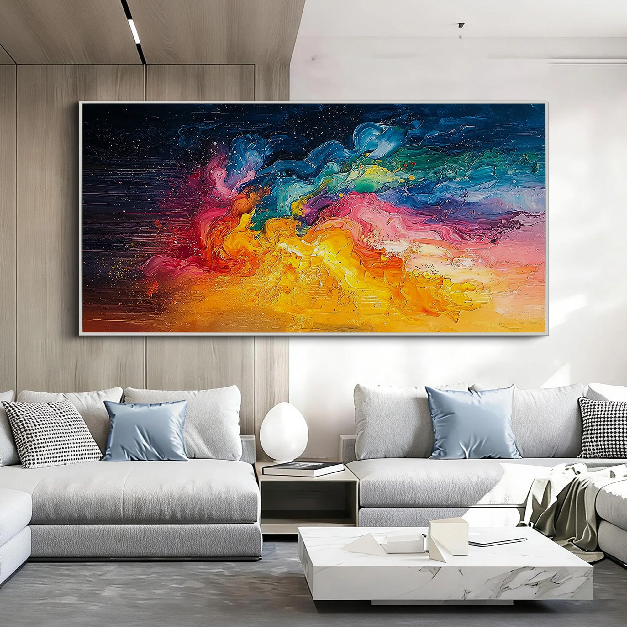 Vibrant Cosmos – Hand-Painted Colorful Fluid Palette Knife Heavy Texture Oil Abstract Painting | Bold Abstract Palette Knife Living Room Art