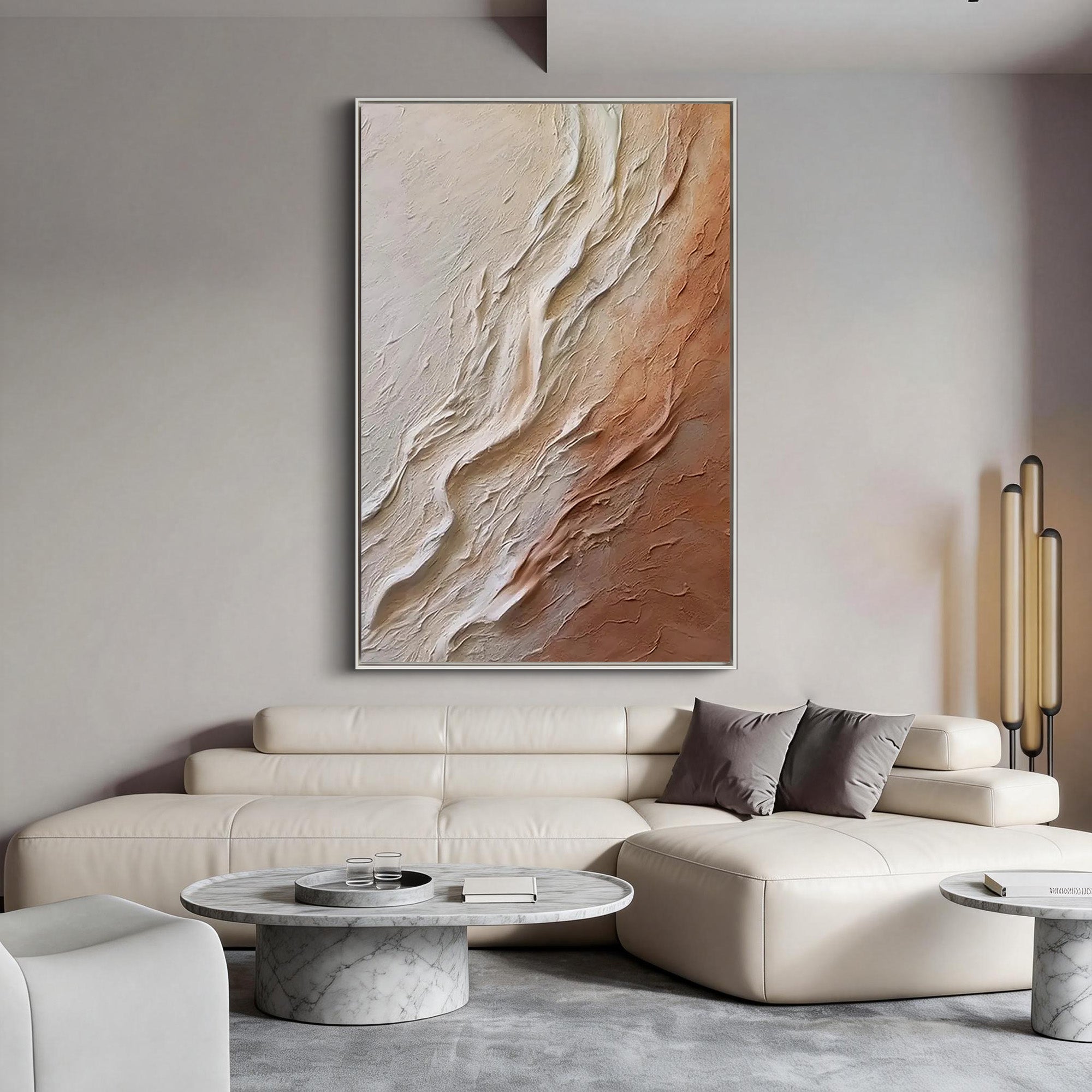 Earthen Flow – Terracotta & Sand Plaster Relief Abstract Painting | Japandi Organic Wabi-Sabi Living Room & Hallway Art