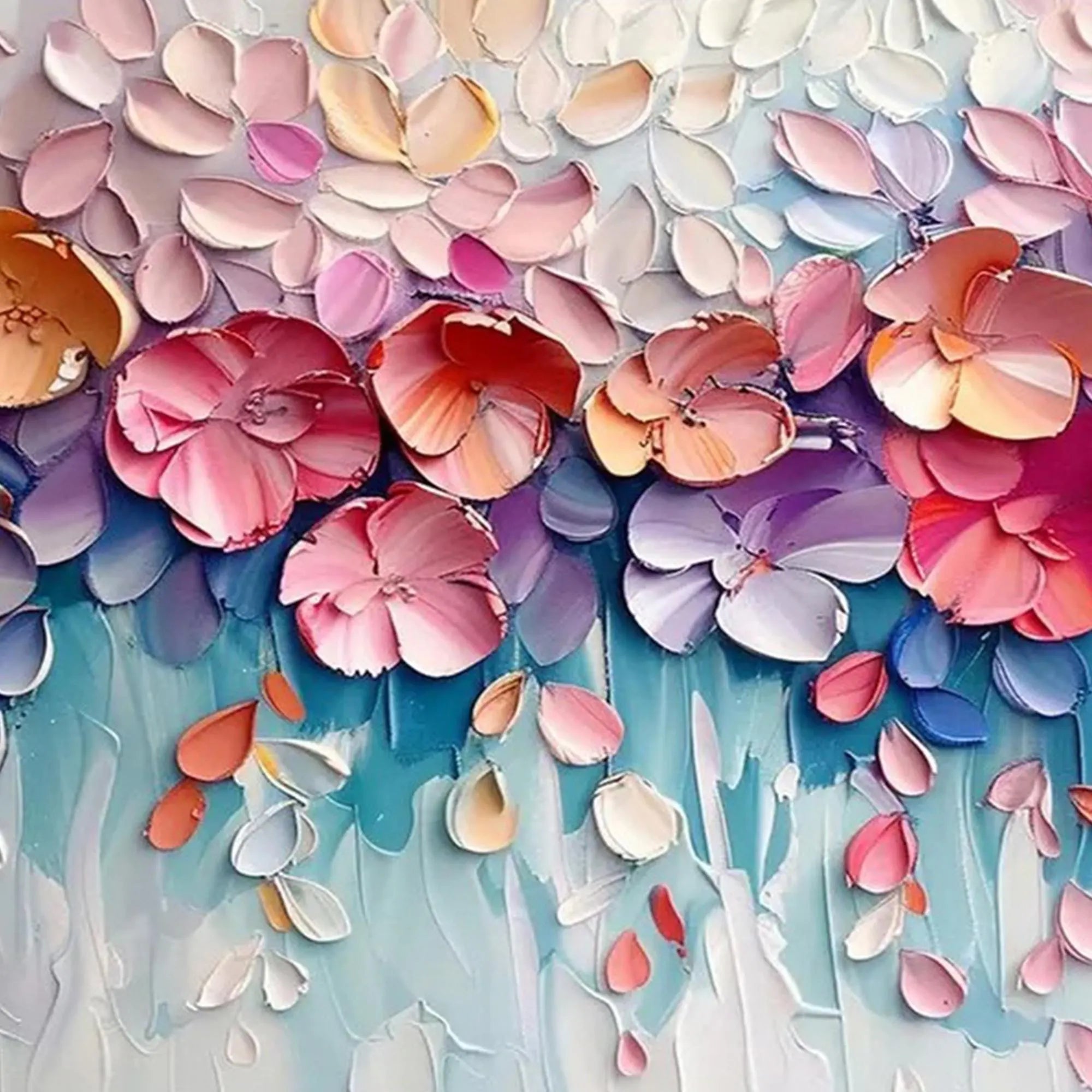 Flora’s Reverie – Modern 3D Impasto Pastel Floral Art | Romantic Living Room Horizontal Canvas