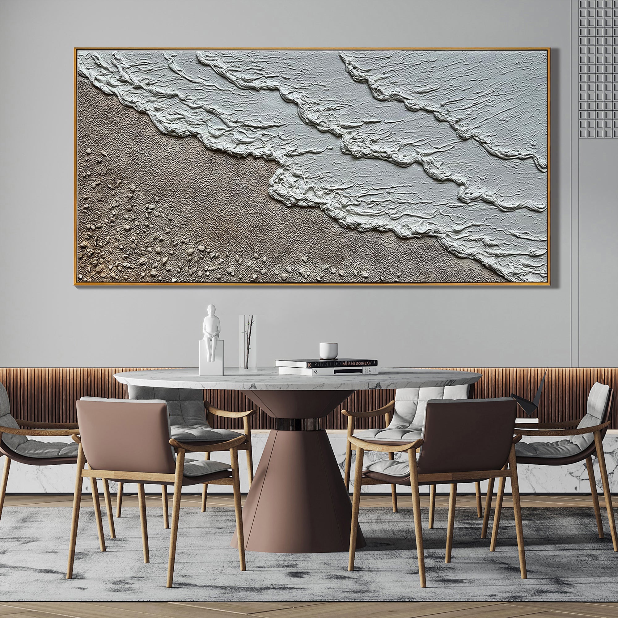 Coastal Reach – Wabi-Sabi Sand and Wave Relief Texture Painting | Contemporary Landscape Living Room & Dining Room Art