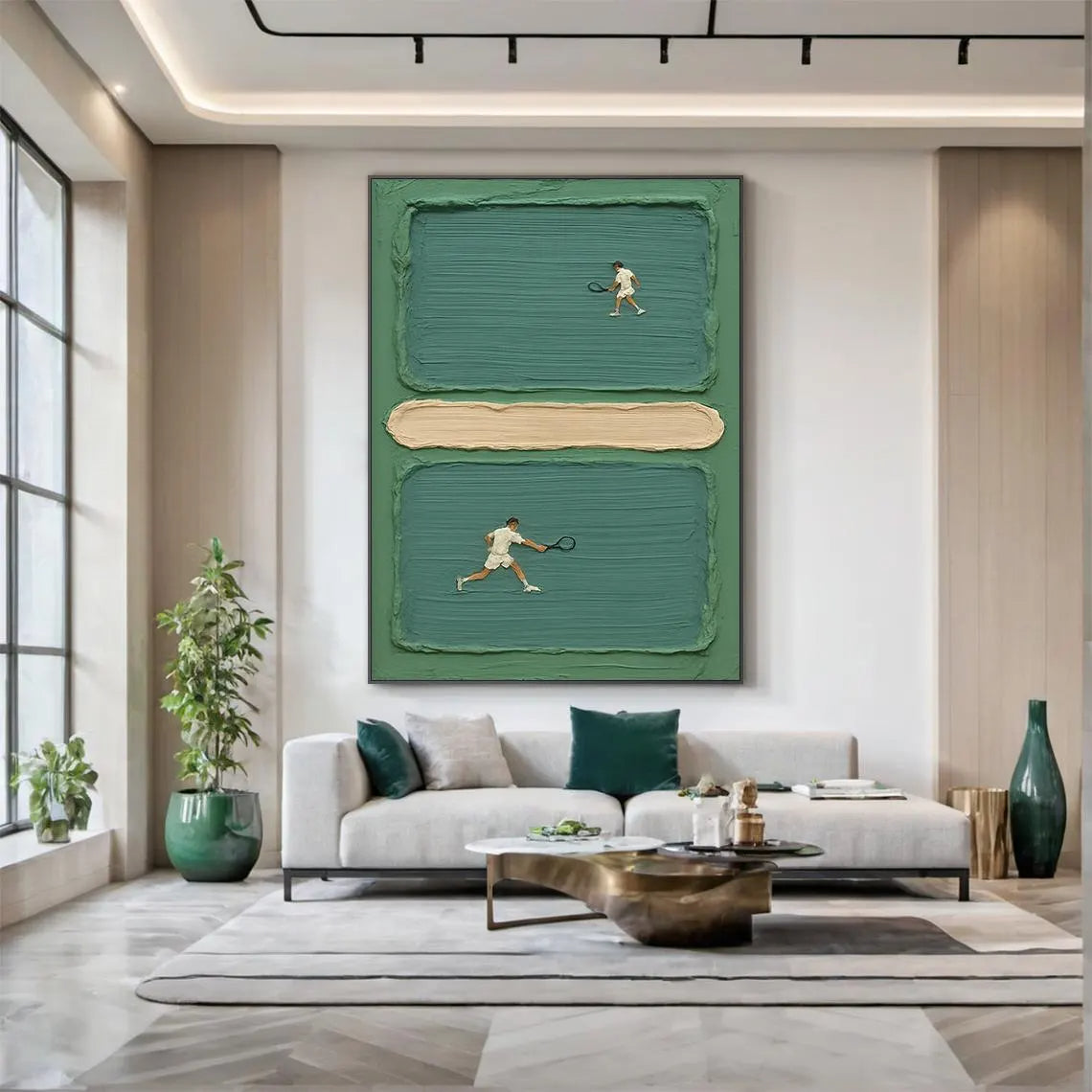 Court Rhythm – Modern Tennis Player Abstract Relief Sport Painting | Contemporary Sport Home Office & Living Room Art