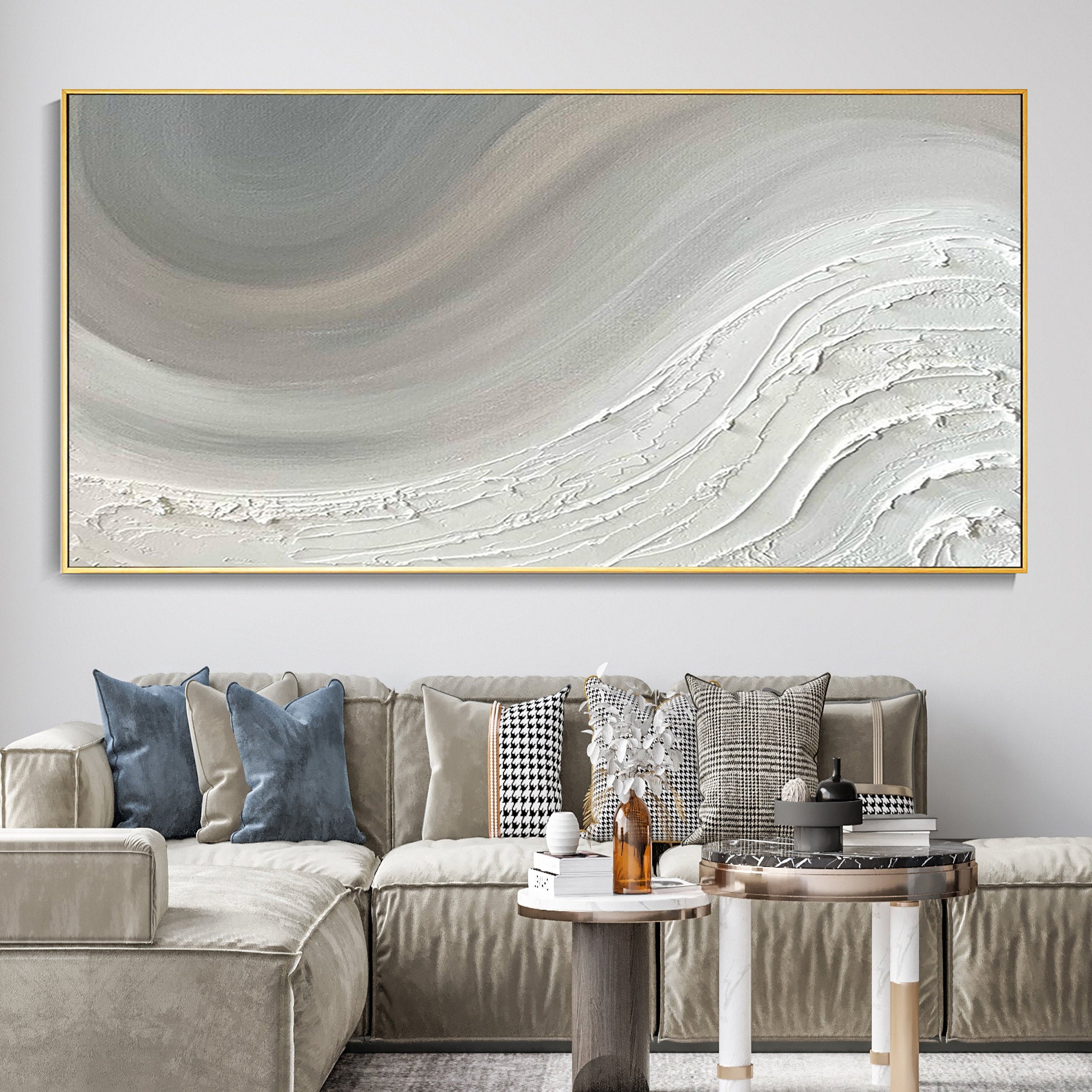 Ethereal Flux - Wabi-Sabi Gray & White Textured Abstract Art | Modern Minimalist Sofa Backdrop Art