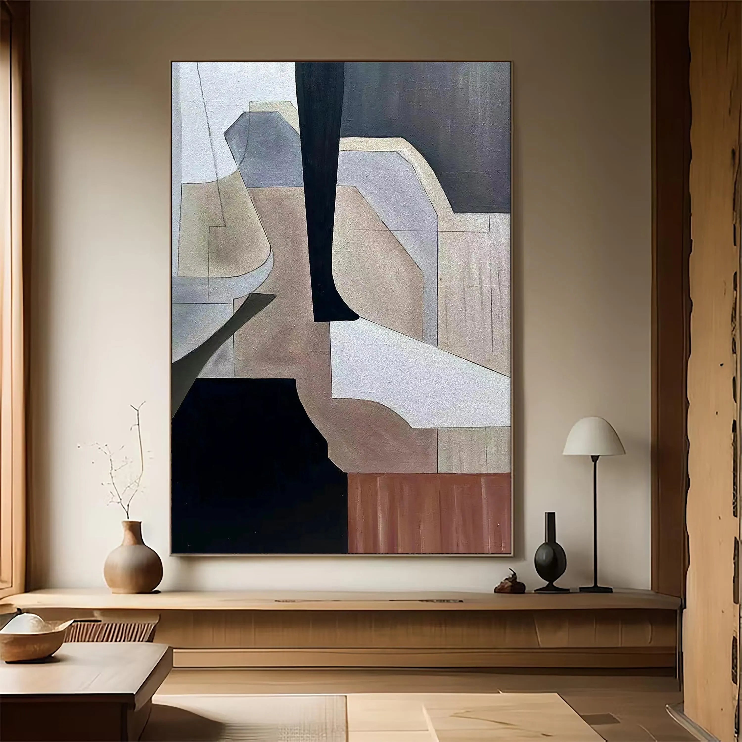 URBAN GEOMETRIC: Minimalist Wall Art, Hand-Painted Modern Abstract Neutral Tone Block Textured Gallery Art