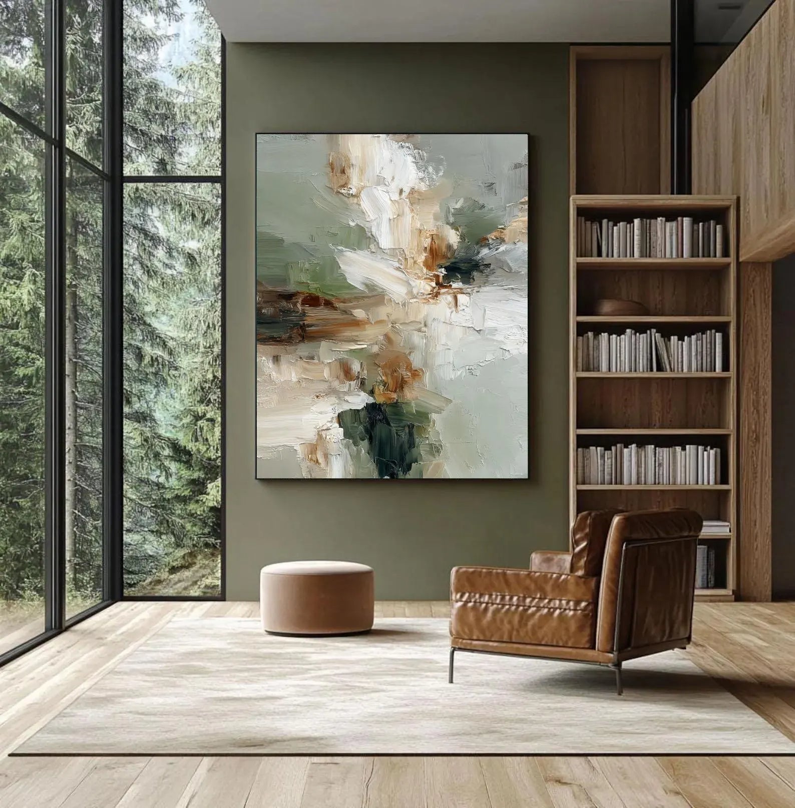 SAGE BLOSSOM: Abstract Wall Art, Hand-Painted Morandi Green and White Palette Knife 3D Impasto Textured Studio Art