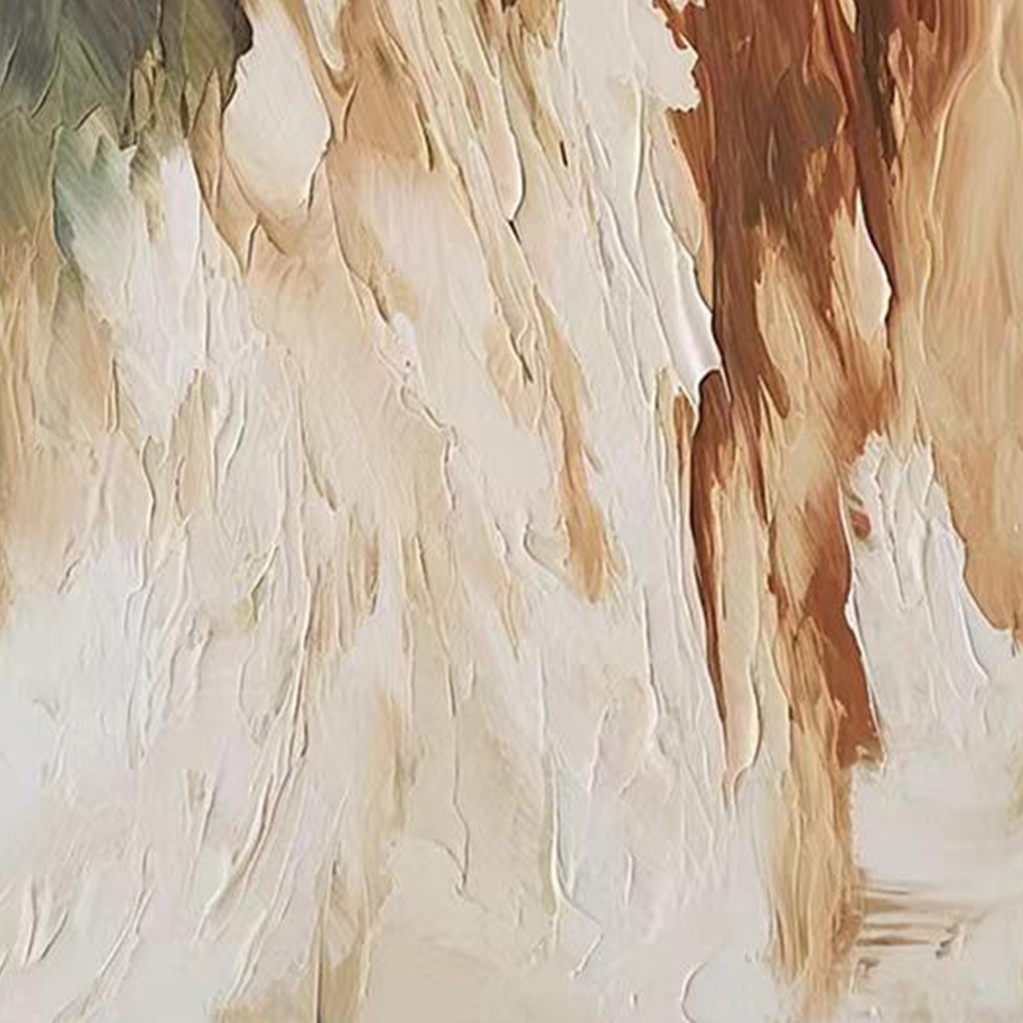 Creamy Cascade – Hand-Painted Minimalist Cream and Tan Diagonal Palette Knife Texture Painting | Modern Minimalist Bedroom & Home Office Art