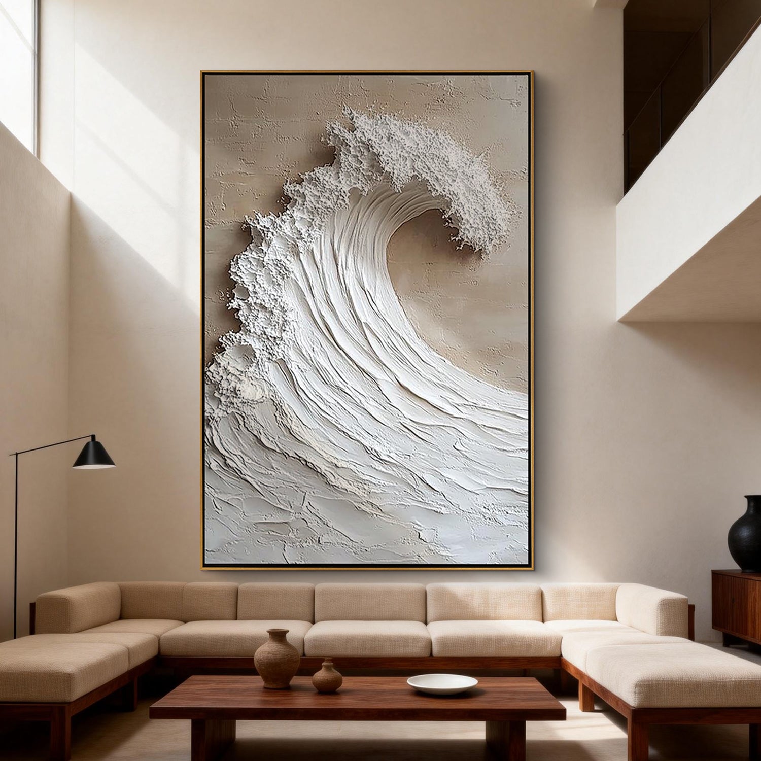 White Crest – Modern Ocean Wave Relief Texture Painting | Coastal Modern Living Room & Bedroom Art