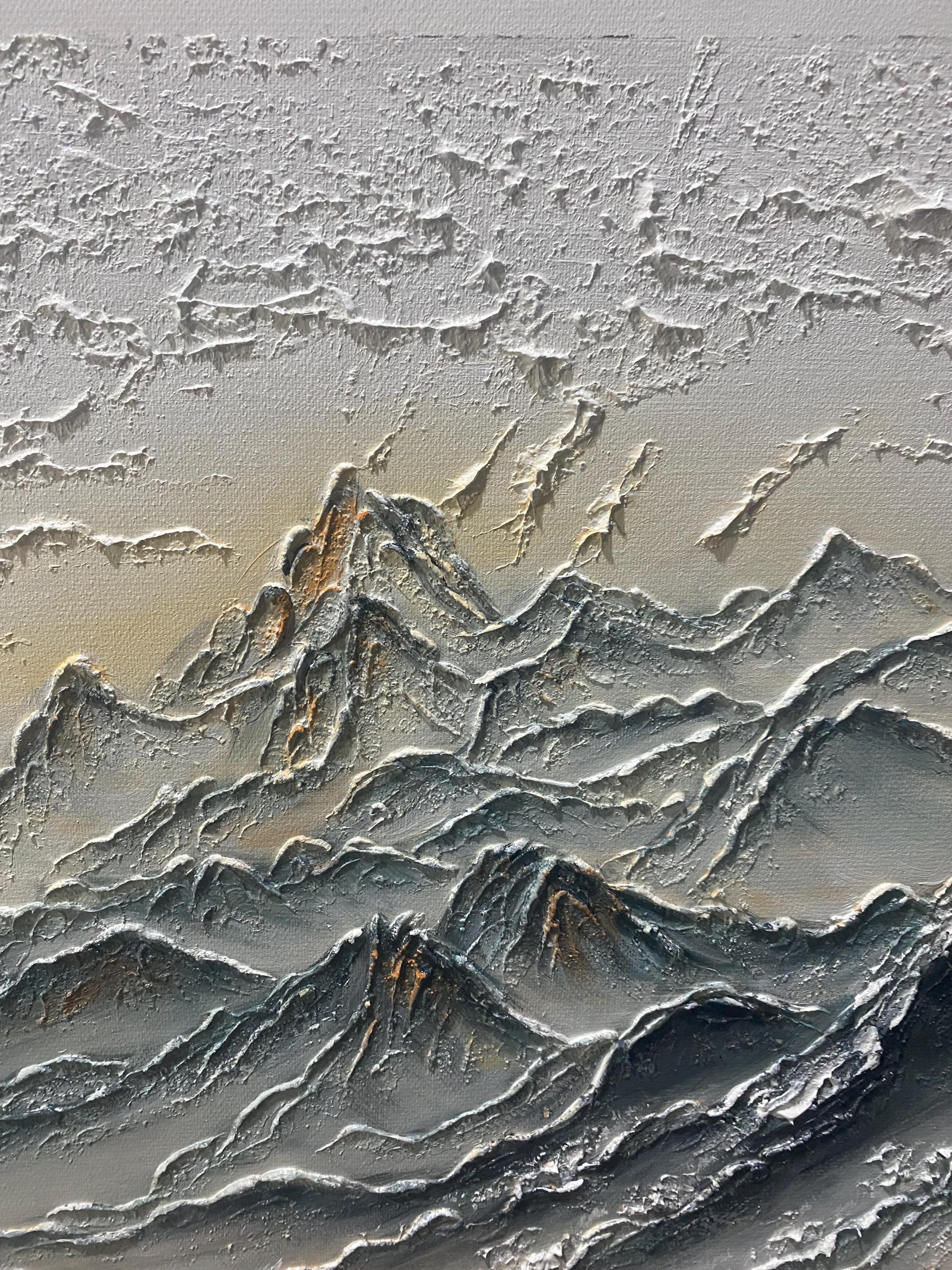 Earthen Ridge – Hand-Painted Brown Alpine Ridge Palette Knife Heavy Texture Oil Mountain Painting | Contemporary Mountain Living Room & Home Office Art