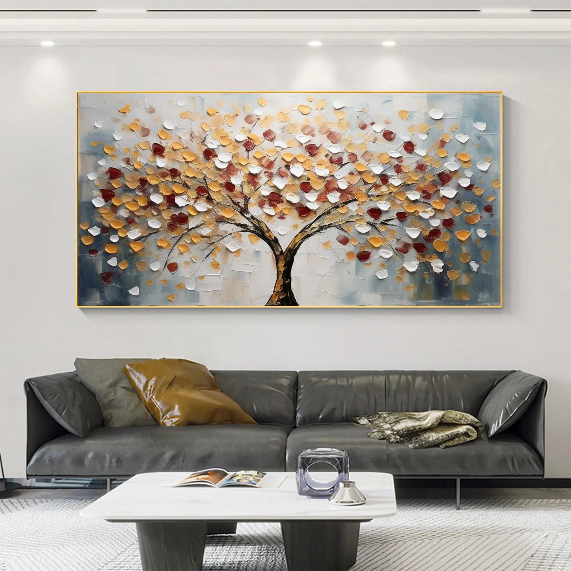 money tree painting Amber Canopy – Hand-Painted Red and Gold Leaf Money Tree Tree Painting