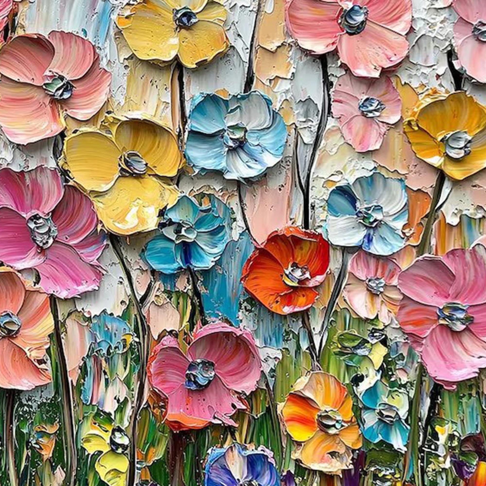 Summer Symphony – Vibrant Wildflower Meadow Impasto Floral Painting | Vibrant Botanical Living Room & Dining Room Art