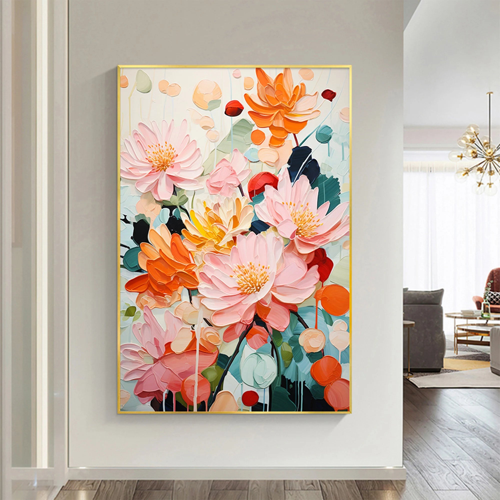 Vivid Blooms – Hand-Painted Modern Abstract Impasto Thick Floral Painting | Contemporary Botanical Bedroom & Living Room Art