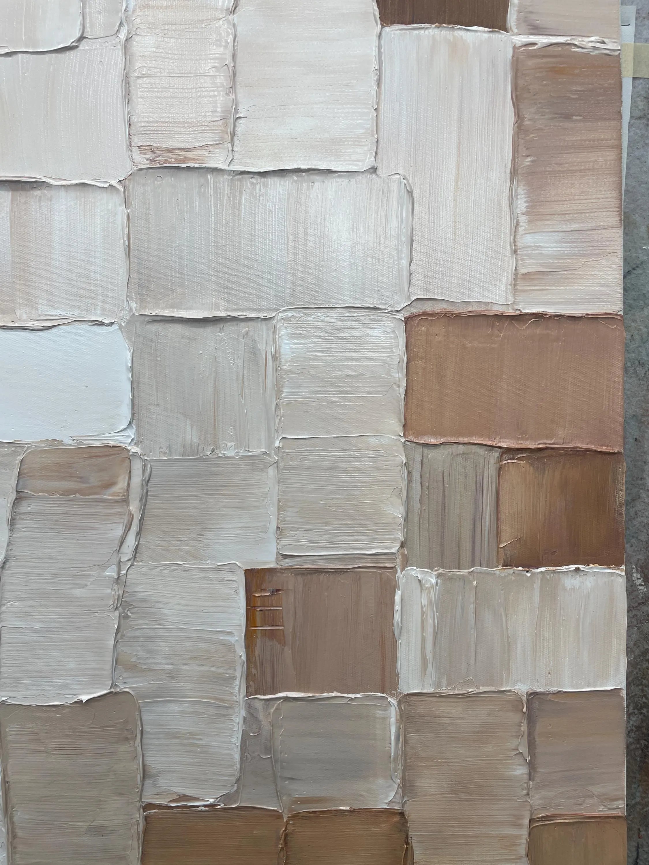TEXTURED TILES: Texture Wall Art, Hand-Painted Neutral Beige Mosaic Plaster Block 3D Heavy Texture Studio Art