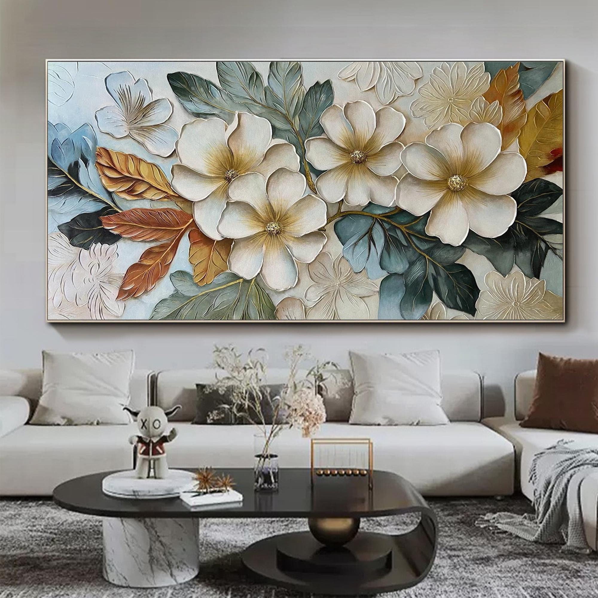 Vintage Bloom – Modern Botanical Plaster Relief Floral Painting | Contemporary Botanical Bedroom & Living Room Art