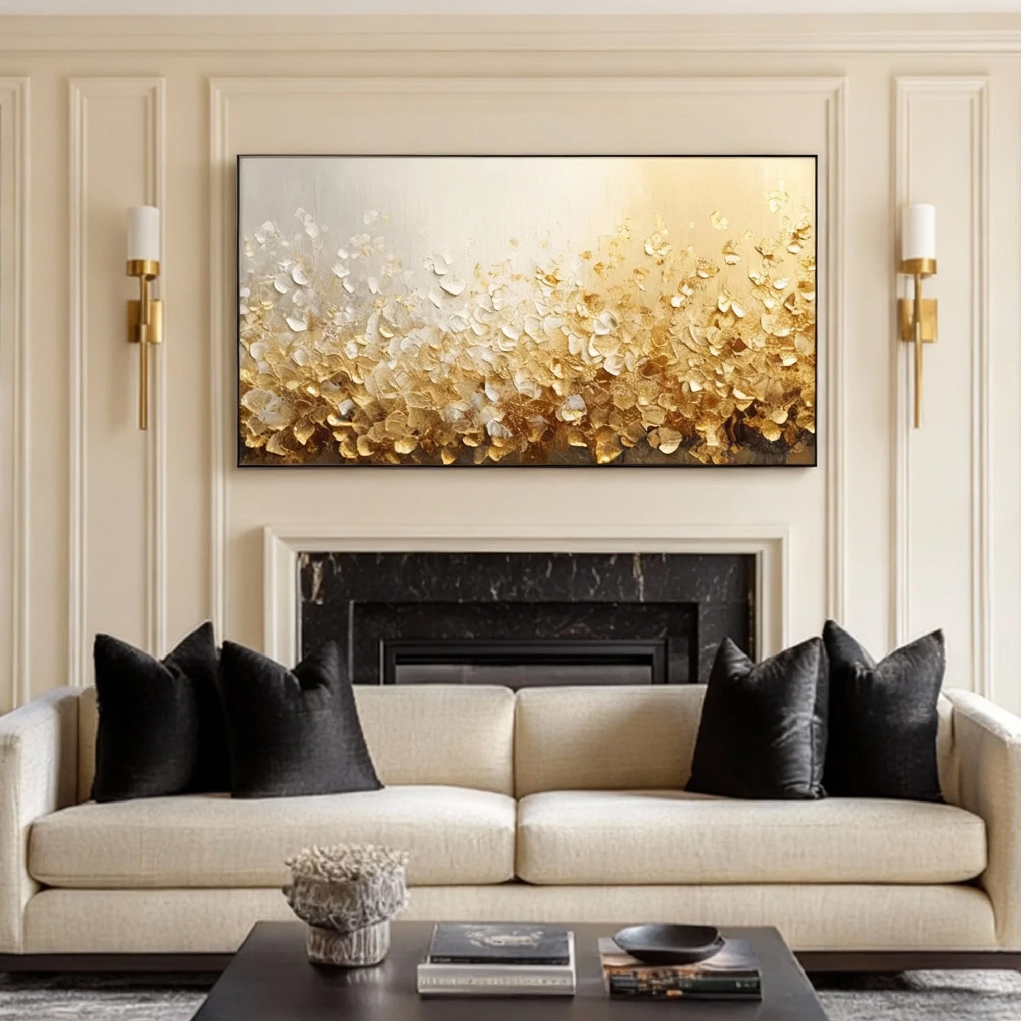 GOLDEN SPLENDOR: Texture Wall Art, Luxury Gold Foil Metallic Relief Hand-Painted Abstract Gallery Art
