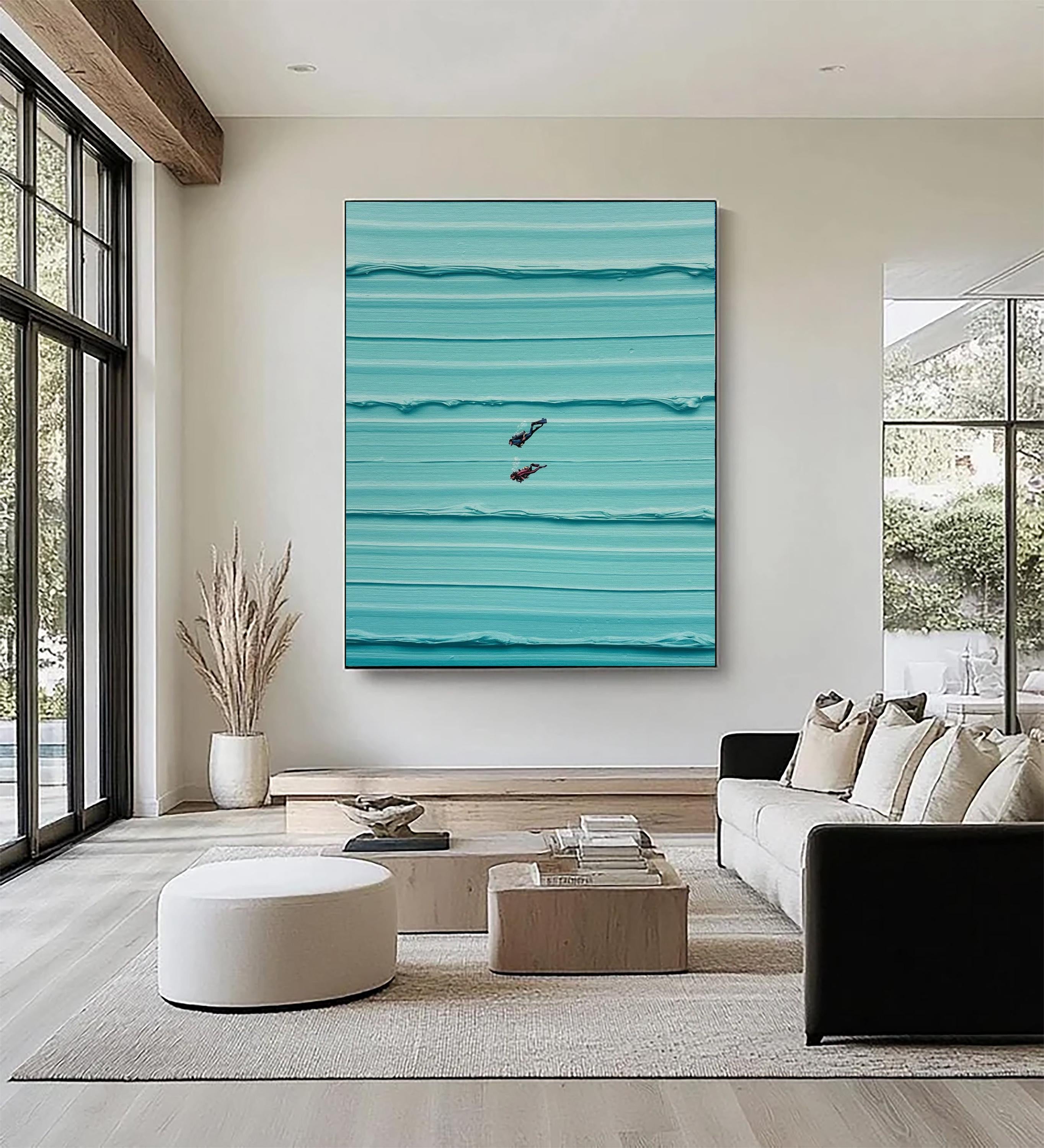 Aquatic Drift – Heavy Texture Turquoise Water Landscape Painting | Contemporary Landscape Living Room & Dining Room Art