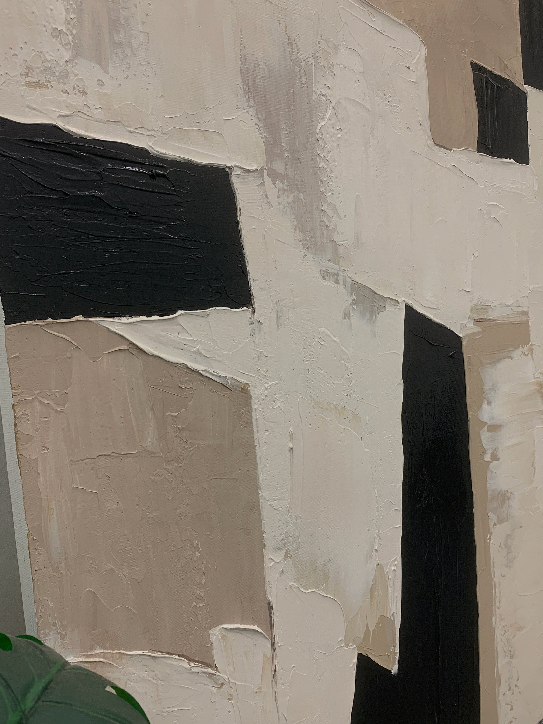 Earthen Monolith – Hand-Painted Black and Tan Palette Knife Wabi-Sabi Painting | Japandi Wabi-Sabi Living Room & Bedroom Art